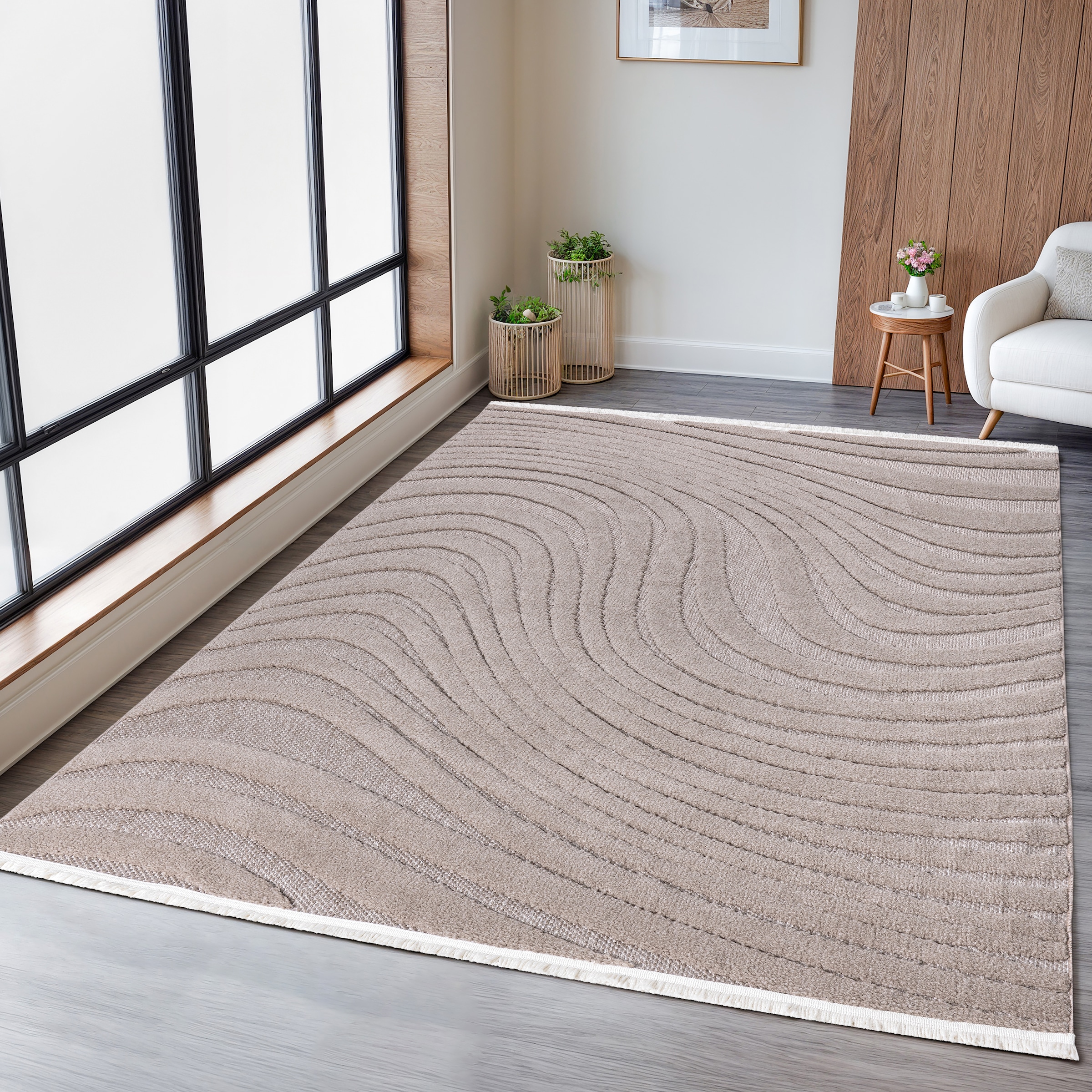 GOODproduct Tapis »Samelia mit Fransen, Wellendesign, Balkon, Camping« Rectangulaire 6 mm Höhe Hoch-Tief-Struktur, In- und Outdoor geeignet für Küche oder Esszimmer