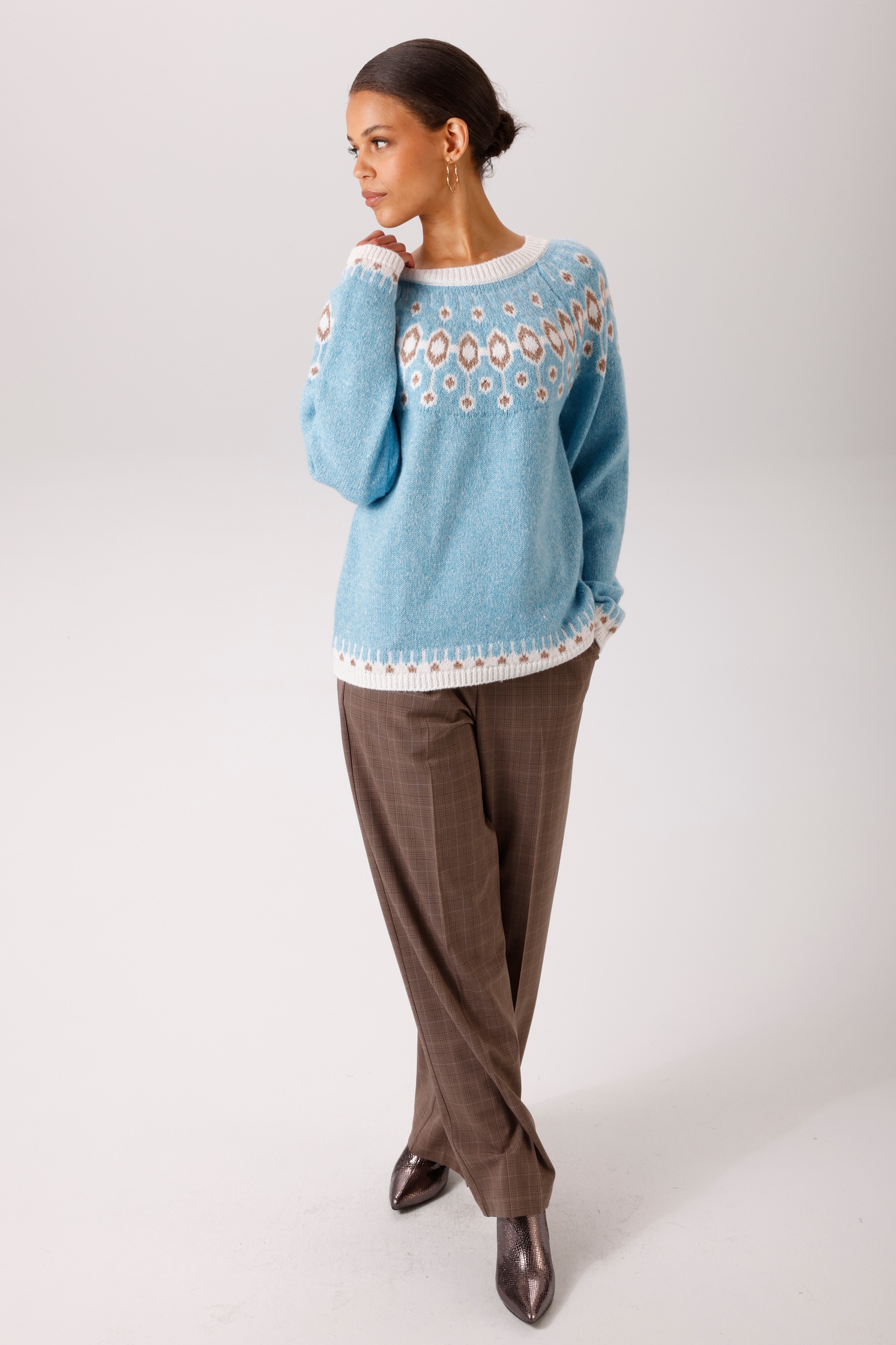 Aniston CASUAL Pull en tricot avec motif norvégien harmonieux en couleurs - NOUVELLE COLLECTION