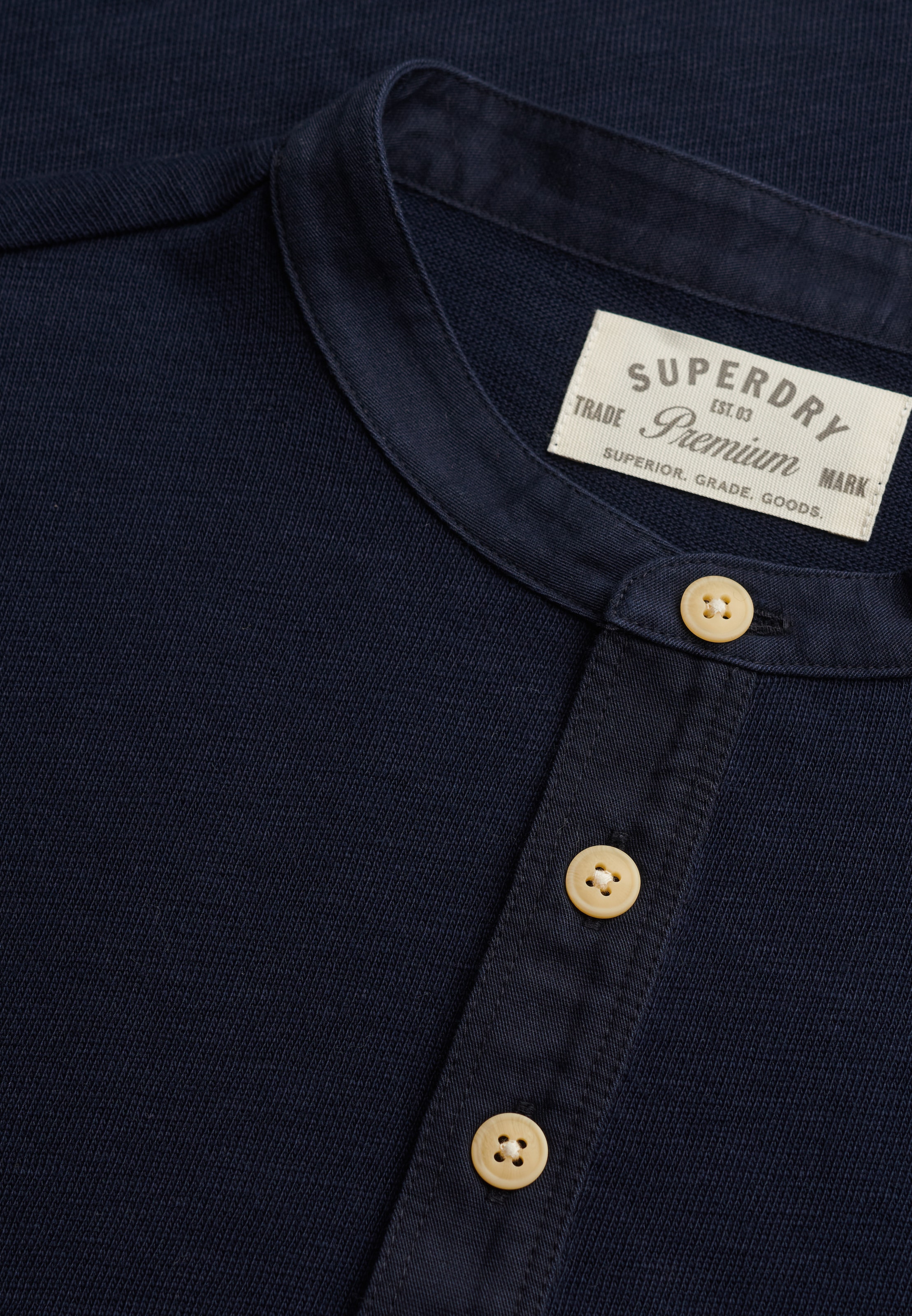 Superdry T-shirt à manches longues »WOVEN PLACKET GRANDAD TOP« Baumwolle, relaxed fit