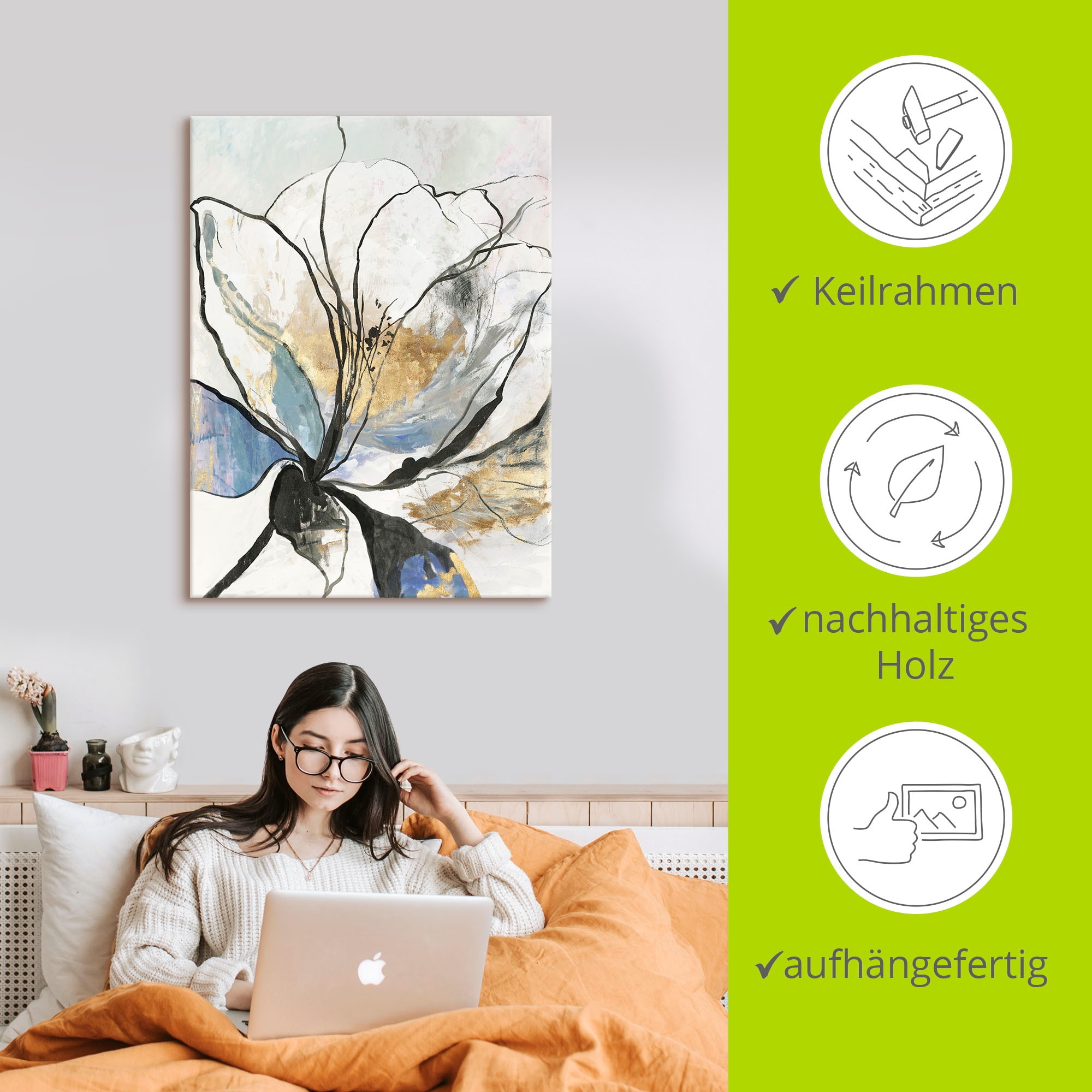 Artland Tableau sur toile »Umrissenes Blumenmuster I« 1 cuis tlg. auf Holzrahmen gespannt