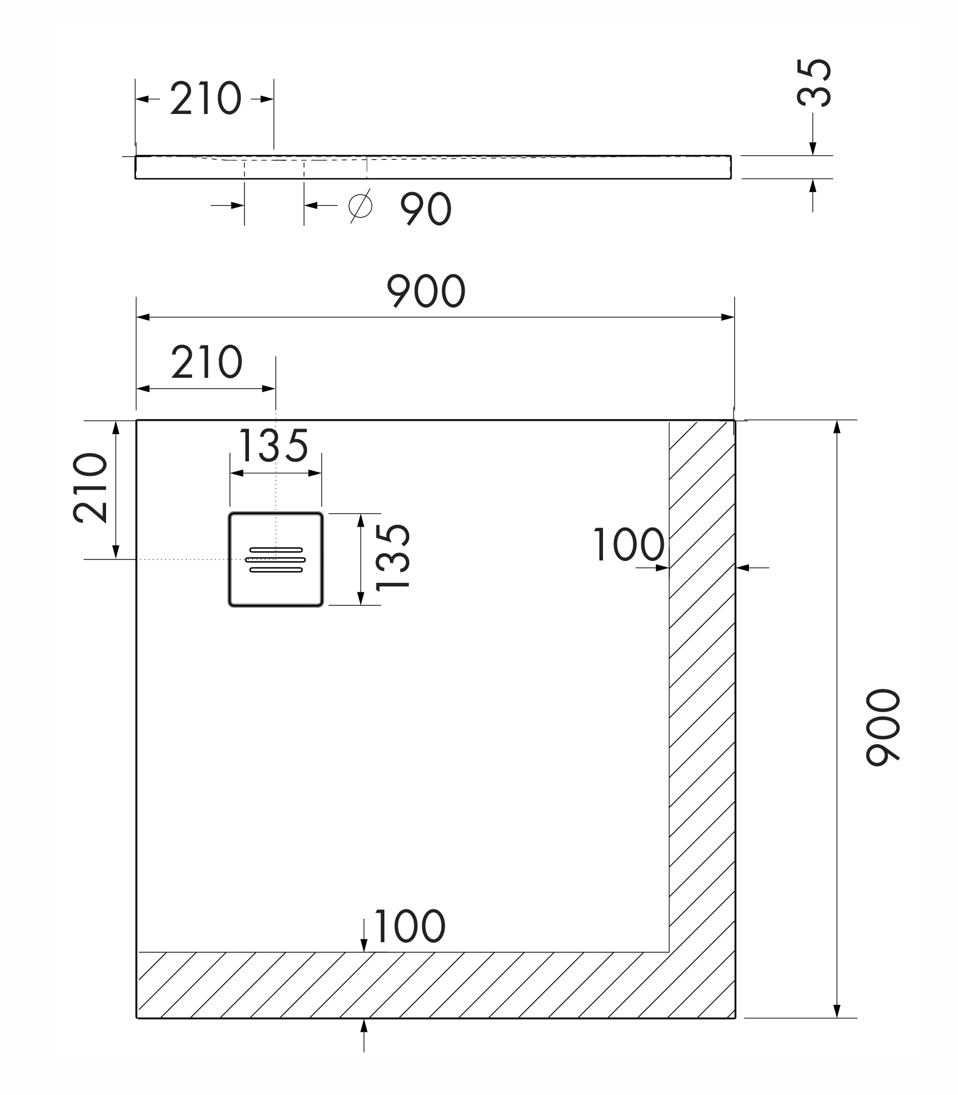 OTTOFOND Receveur de douche »Nevis« 90x90 cm, mat avec structure