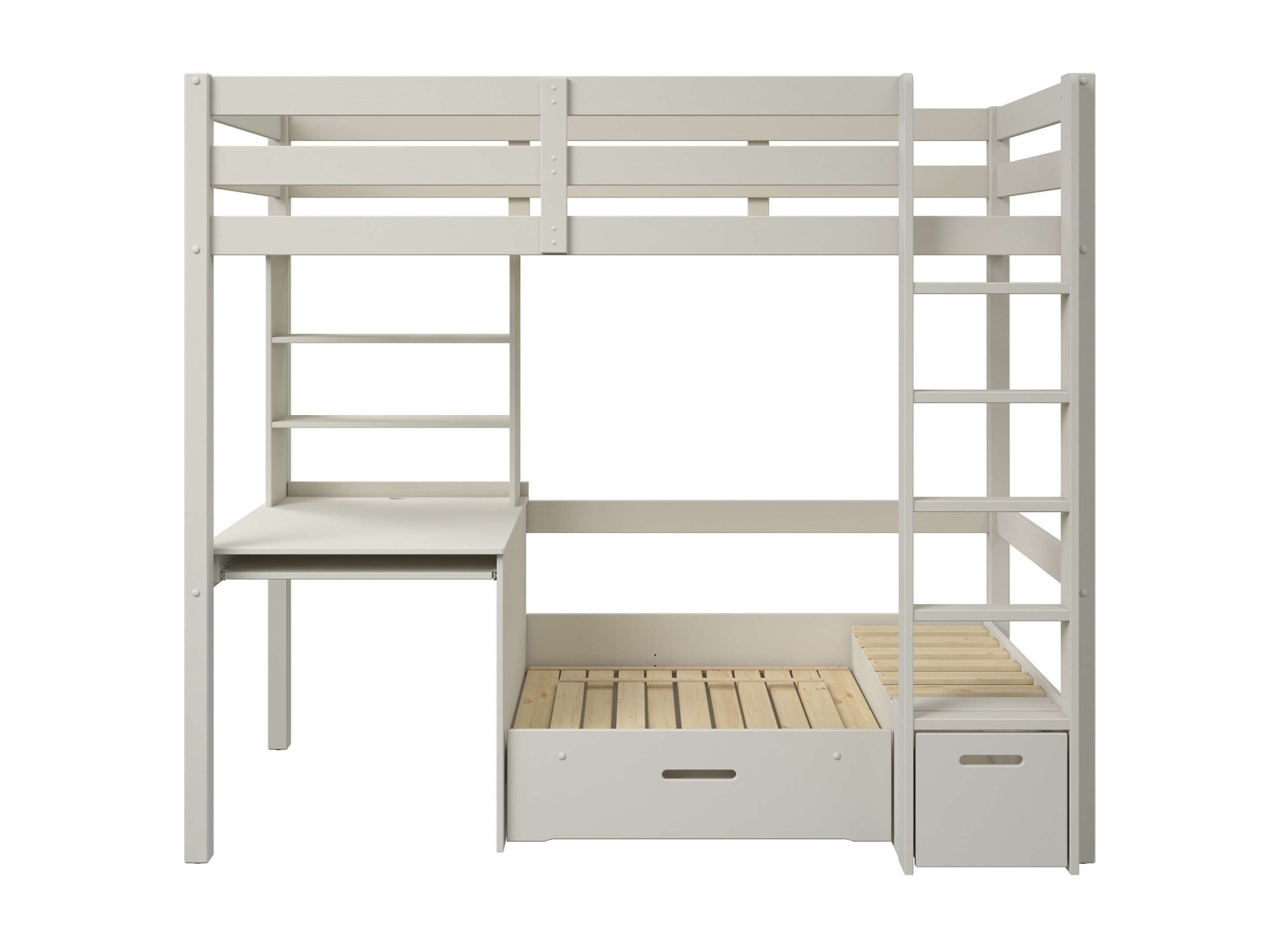 GOODproduct Etagenbett »HENNE' TOPSELLER! Hochbett, Ideal für kleine Räume, 2 Schlafplätze« zweiter Schlafplatz ausziehbar, B/H/T ca. 208/180/105cm,  mit Polsterauflagen, Schreibtisch, Stauraum, seitenverkehrt montierbar