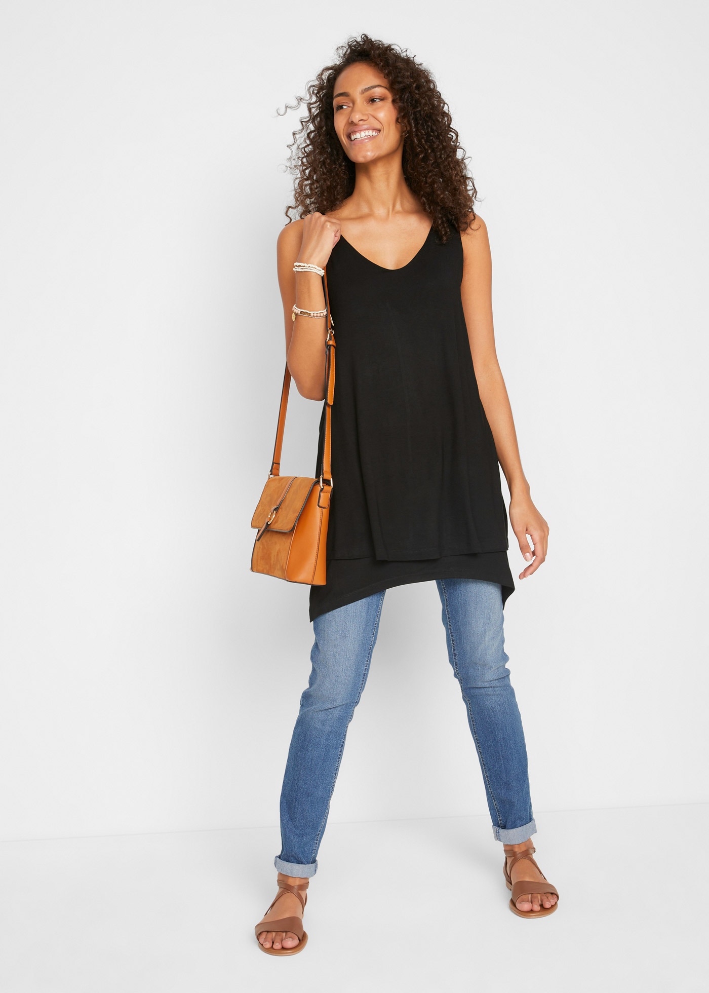 bonprix Longtop »Doppellagiges Long-Top aus Viskose-Mix« A-Linie Passform, doppellagiges Design, mit V-Ausschnitt, ärmellos