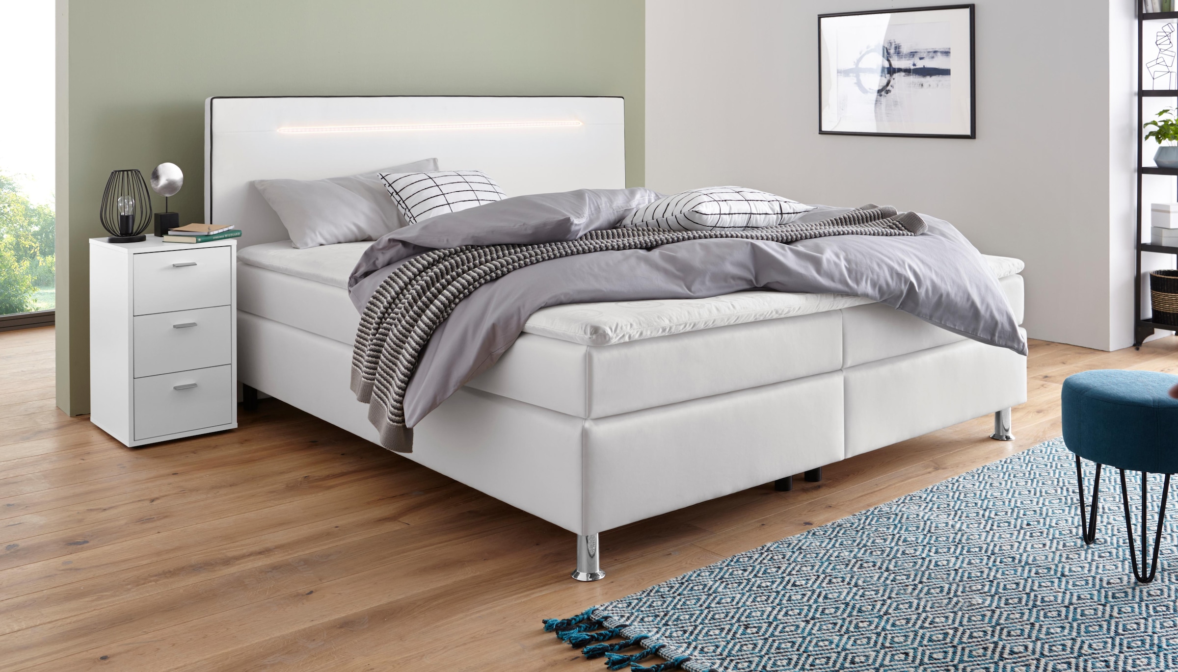 COLLECTION AB Boxspringbett »London, inklusive Topper und Kissen, mit LED-Beleuchtung« Boxspringbett erhältlich in 90cmx200cm, 140cmx200cm & 180cmx200cm