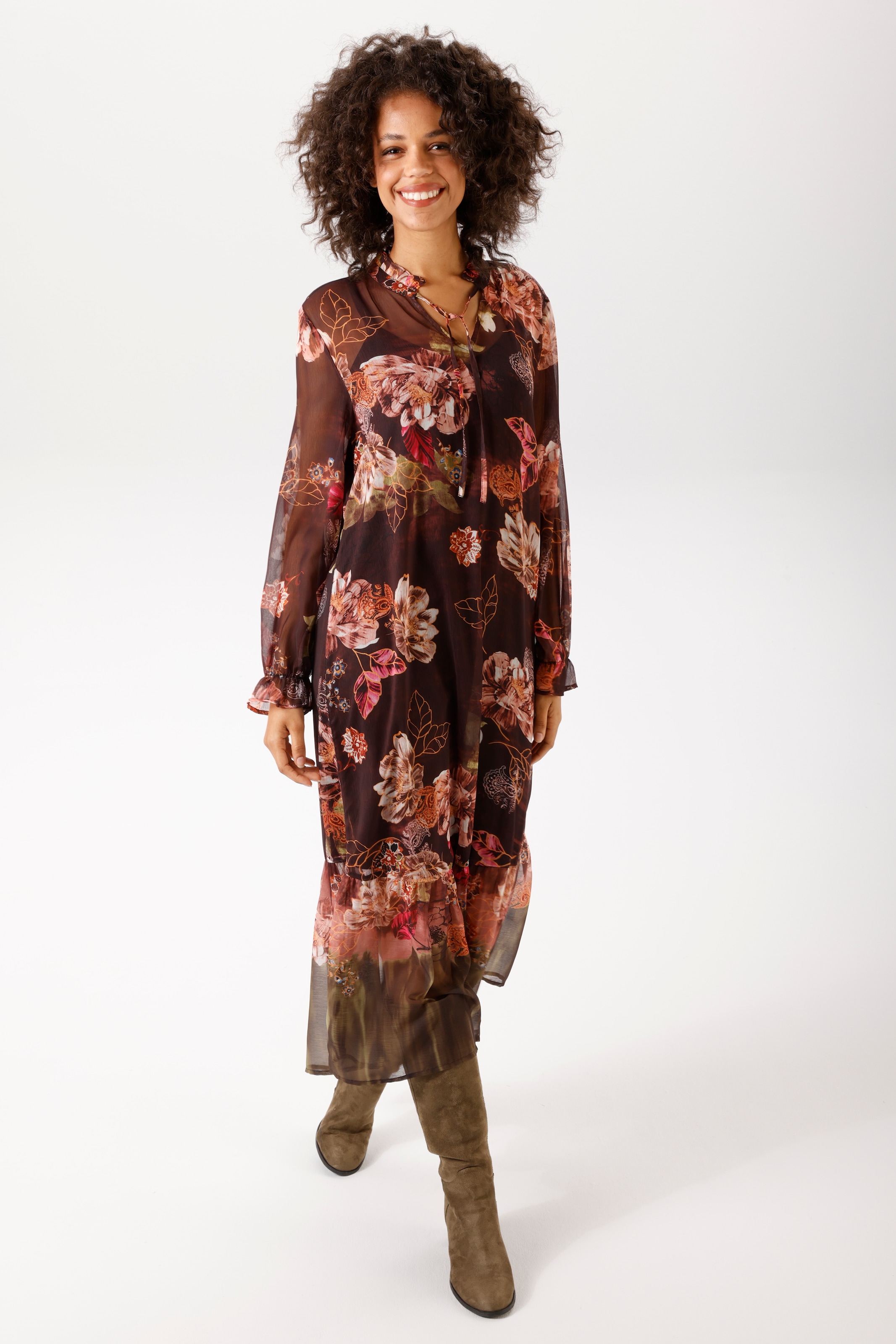 Aniston CASUAL Blusenkleid mit grossflächigen, farbenfrohen Blumendruck - NEUE KOLLEKTION