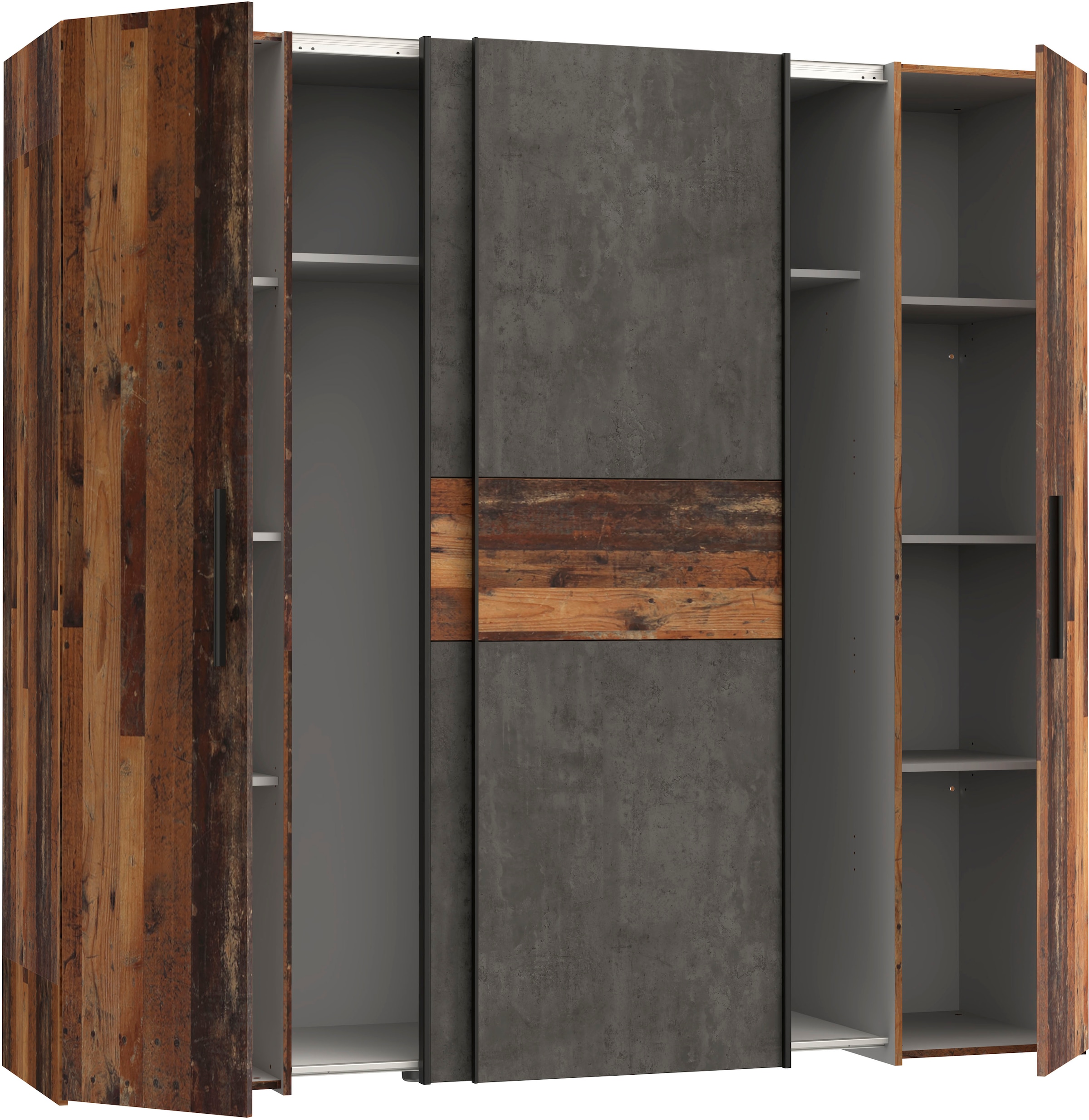 FORTE Armoires à vêtements »Kalixtus, Made in Europe« L/H/P env. 200x190x60 cm, 2 portes coulissantes, 2 portes battantes, 8 étagères,  combinaison de portes pivotantes et coulissantes, plusieurs couleurs