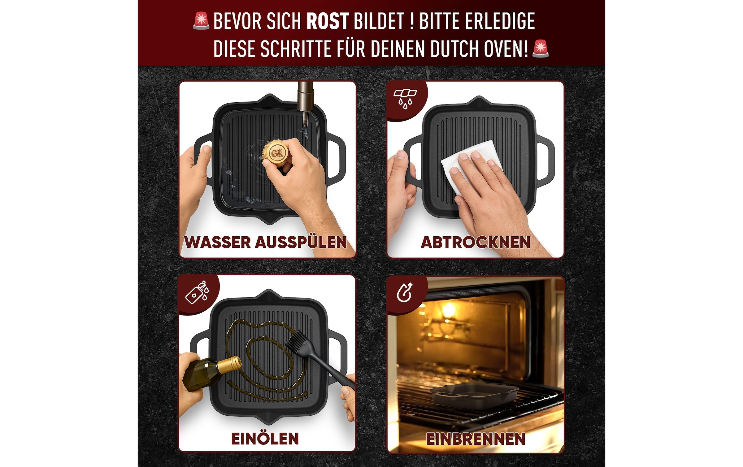   Grillpfanne »Gusskoenig 26 cm mit Ringreiniger« Gusseisen;Gas;Glaskeramik-Kochfeld;Induktion