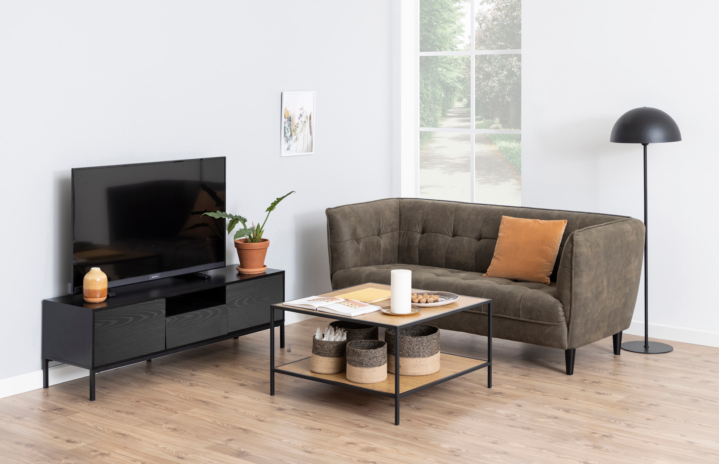 ACTONA GROUP Meuble TV 1 tiroir, 1 compartiment ouvert et 2 compartiments fermés, largeur 140 cm