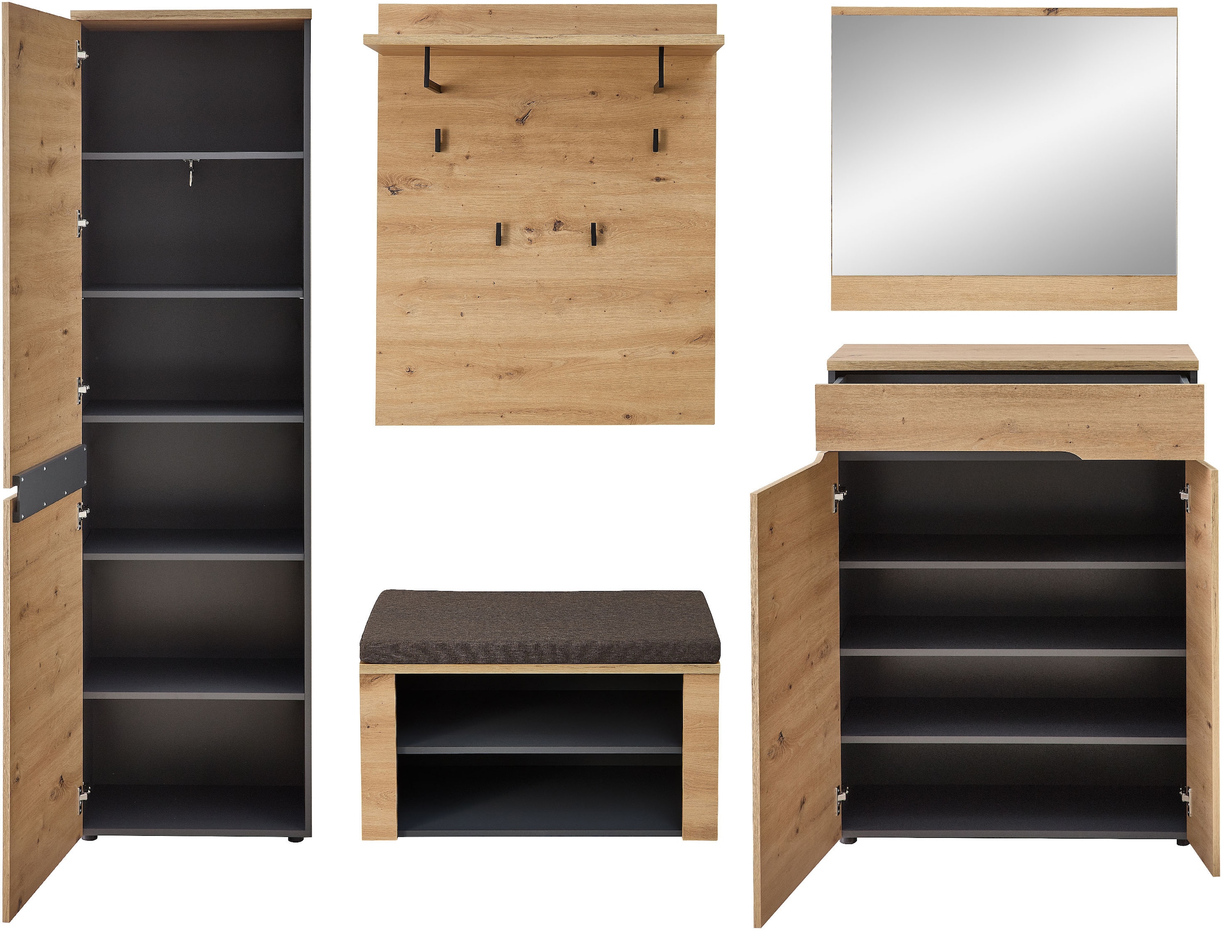 GOODproduct Garderoben-Set »Bergen Garderobenset, 245/192/38 (B/H/T cm)« 5 Stk. tlg.