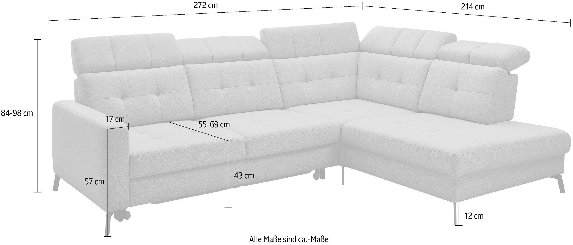 Musterring Canapé d'angle »MR 4615« avec réglage tête et dos, pied métal noir, dimensions 272 x 214 cm