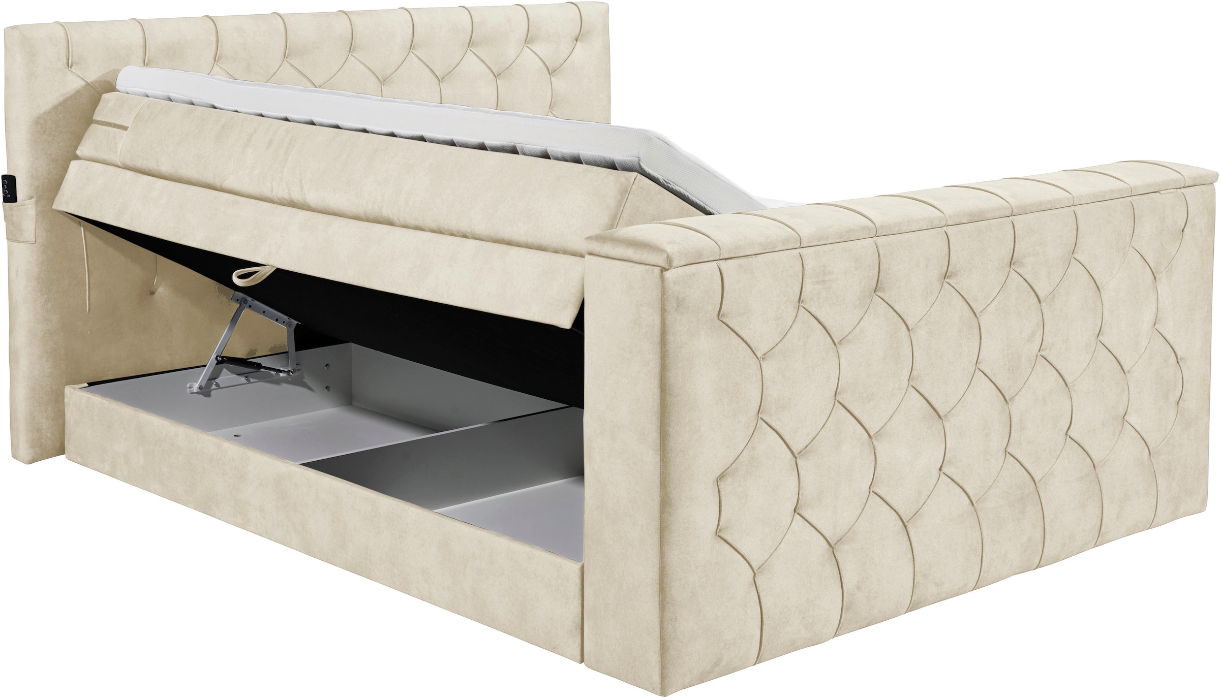 ED EXCITING DESIGN Lit boxspring »Springdale« avec coffre de lit, support TV motorisé, matelas duo (H3/H4)