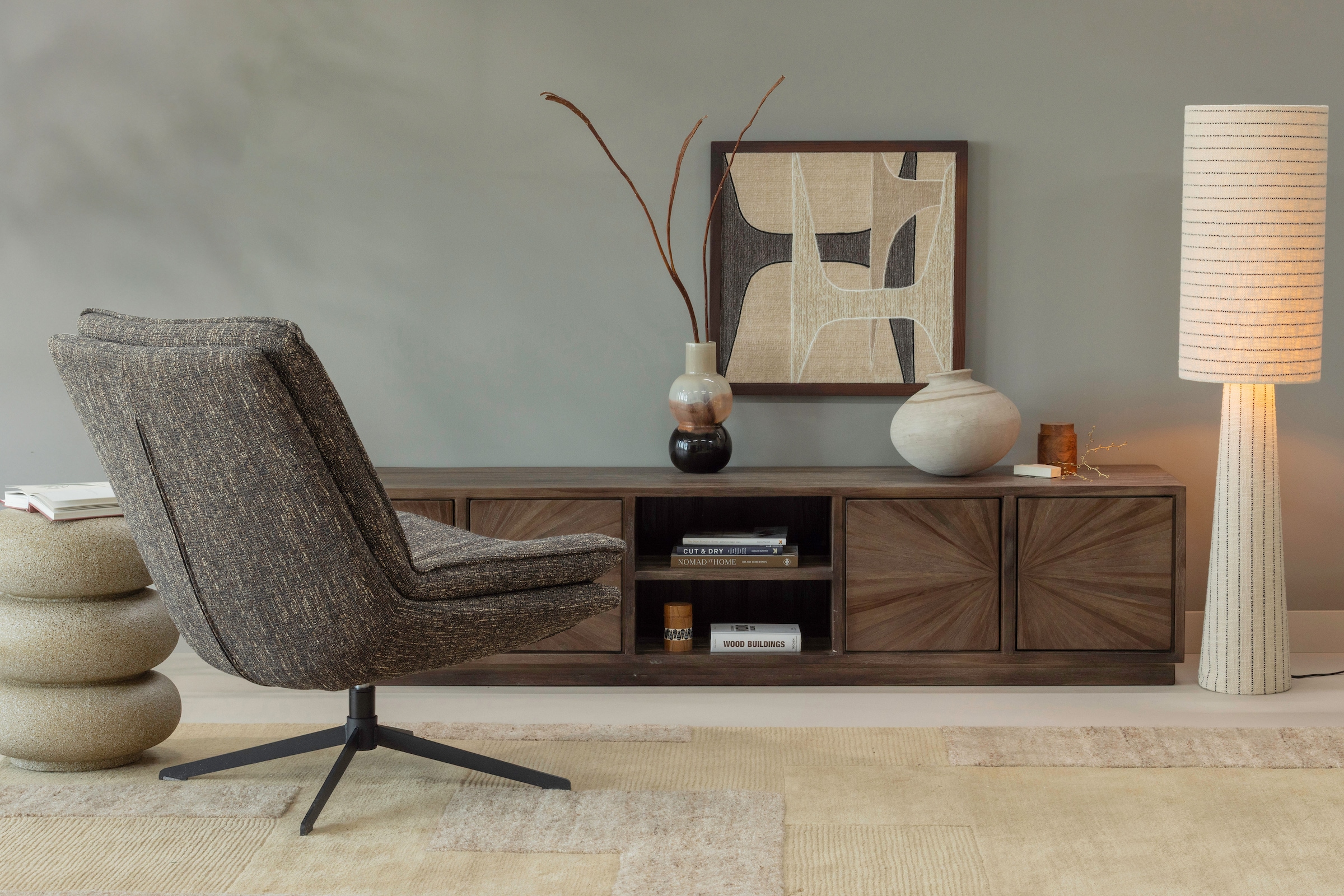 WOOOD Drehsessel »Milaro mit Fling-Melange-Bezug und Drehmechanismus B75 x T94 x H88 cm« Hohe Verschleissfestigkeit, Tragkraft 120 kg, mittlere Sitzhöhe