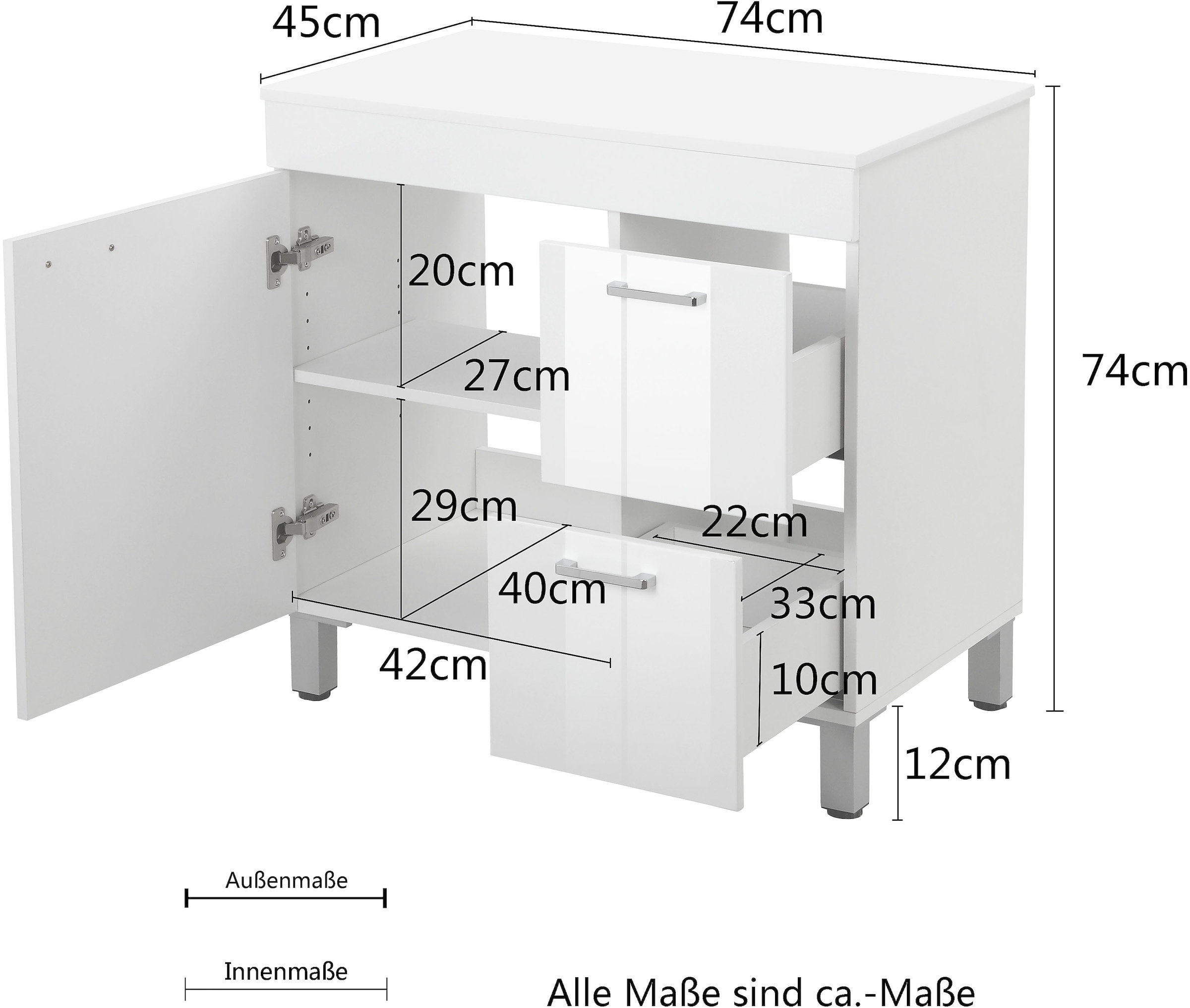 welltime Waschtisch »Florenz, Badezimmerschrank,Badschrank« Stauraum Waschtisch, 2 Schubladen und 1 Tür