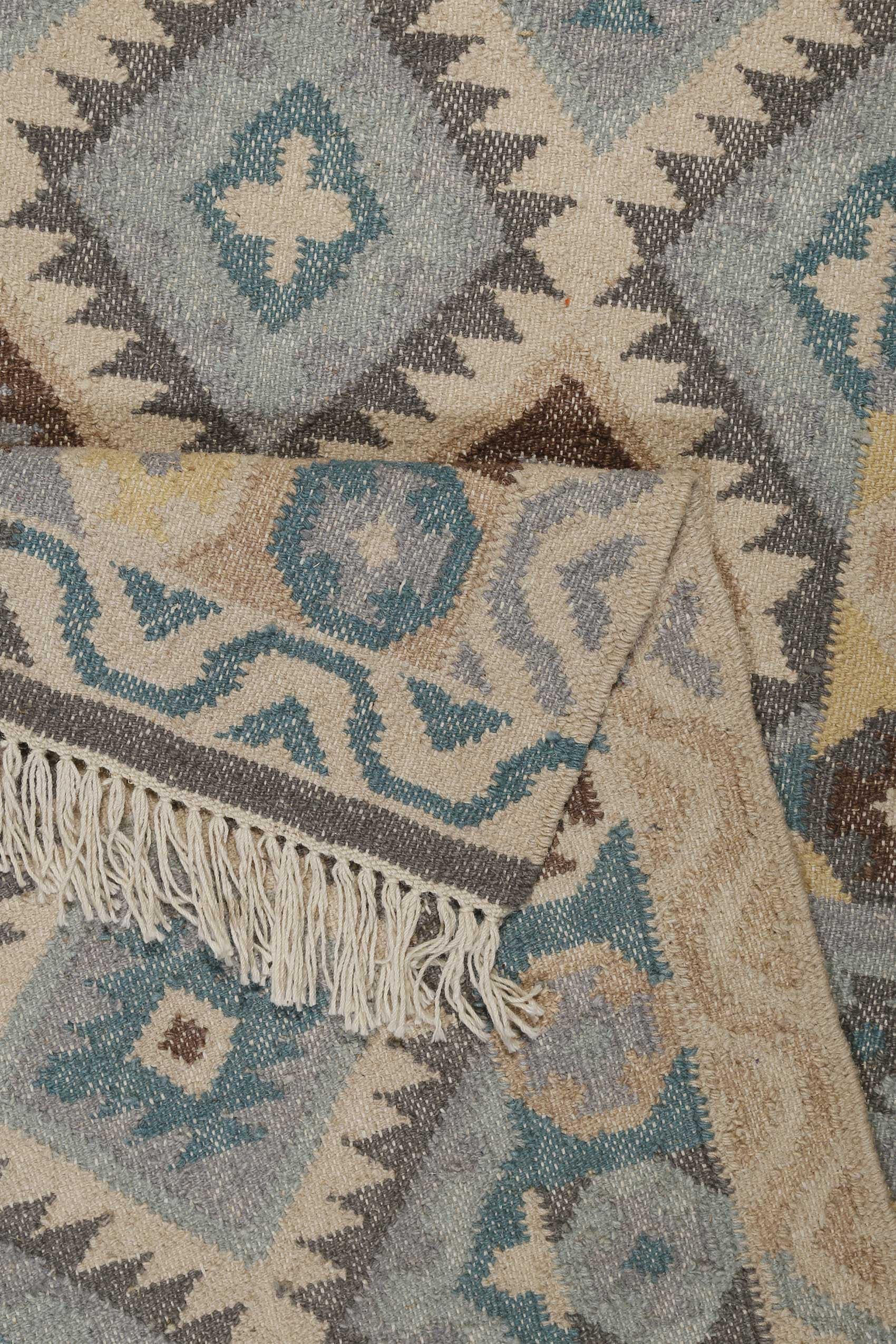 Green Looop Tapis en laine »Migny« Rectangulaire 5 mm Höhe Fransen, Kelim, handgewebt, Natur, Wohnzimmer, Schlafzimmer, Raute