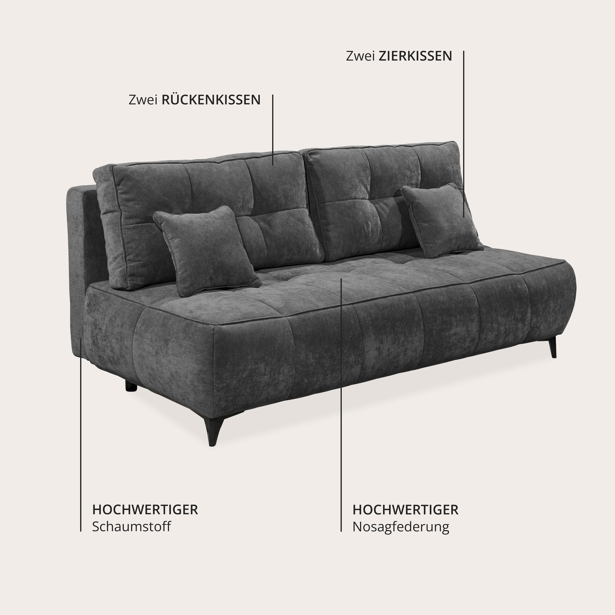 ED EXCITING DESIGN Schlafsofa »Elisa Liftbeschlag, Federkern, Bettfunktion und Bettkasten, B. 215cm«