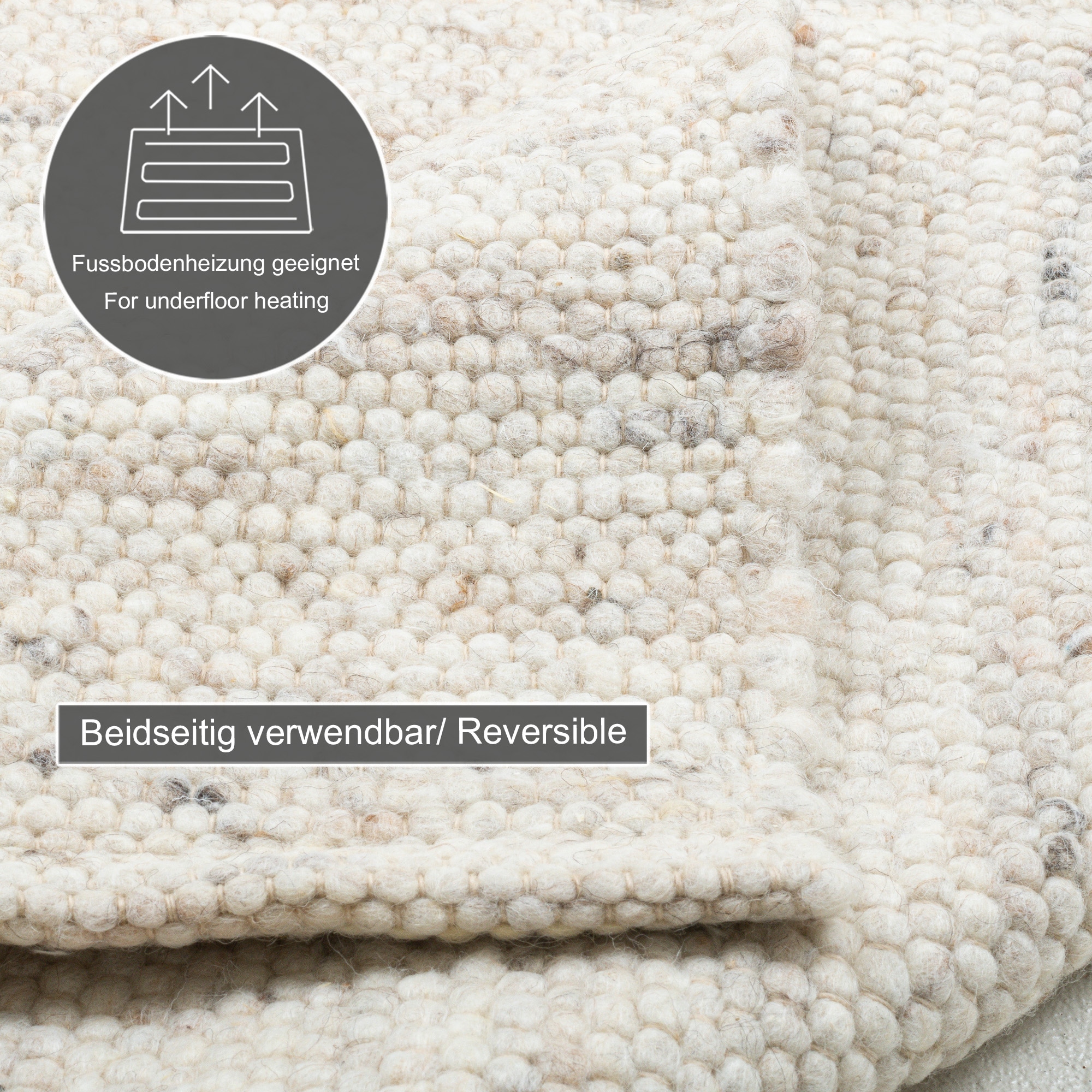 THEKO Wollteppich »Alm-Glück« rechteckig 12 mm Höhe reine Wolle, meliert, handgewebt, Wendeteppich, auch als Läufer