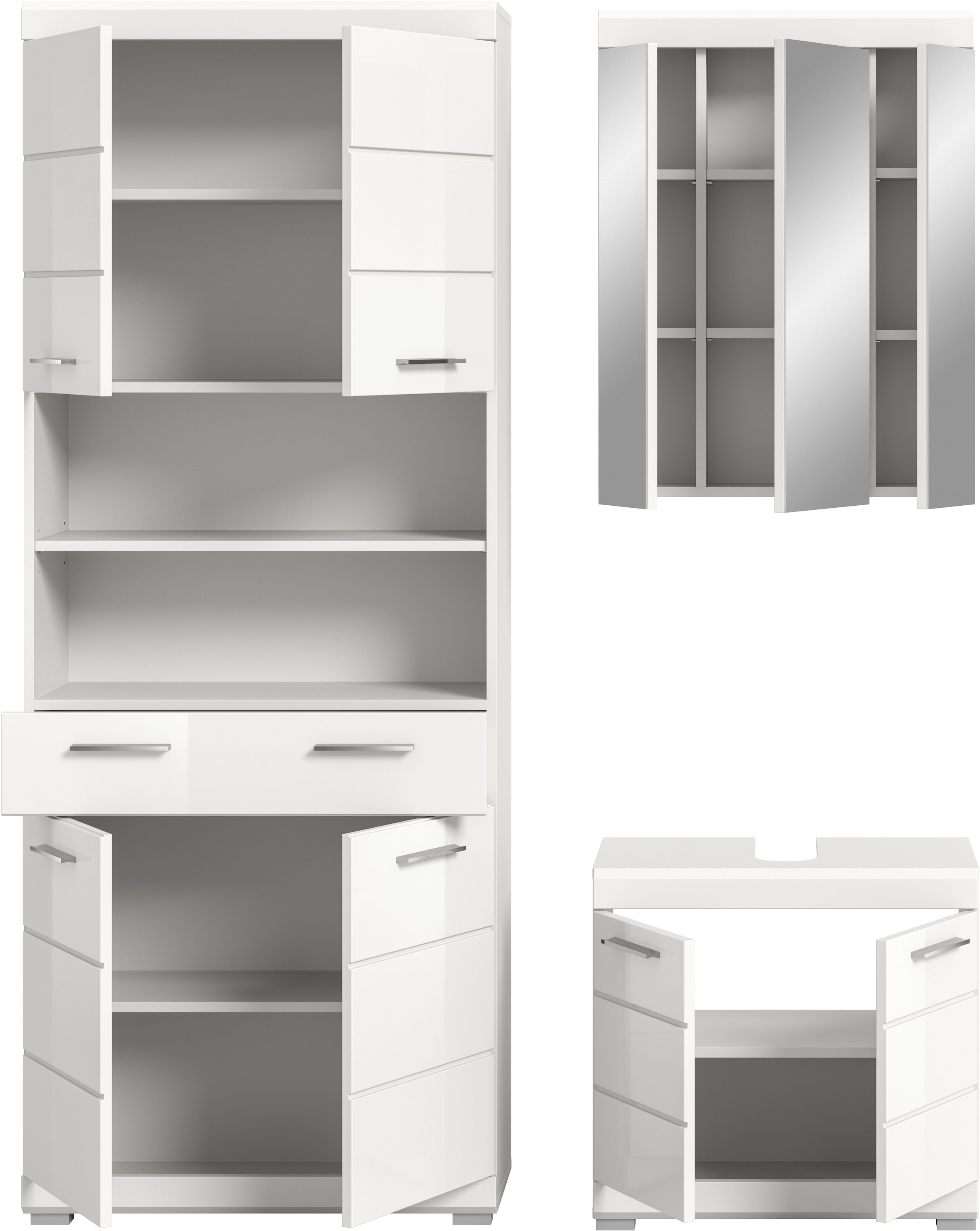 INOSIGN Badmöbel-Set »SIENA, TOPSELLER!, Breite 149cm, 3-teiliges Set« Set, bestehend aus: Hochschrank, Waschbeckenunterschrank & Spiegelschrank, 3 Stk. tlg.