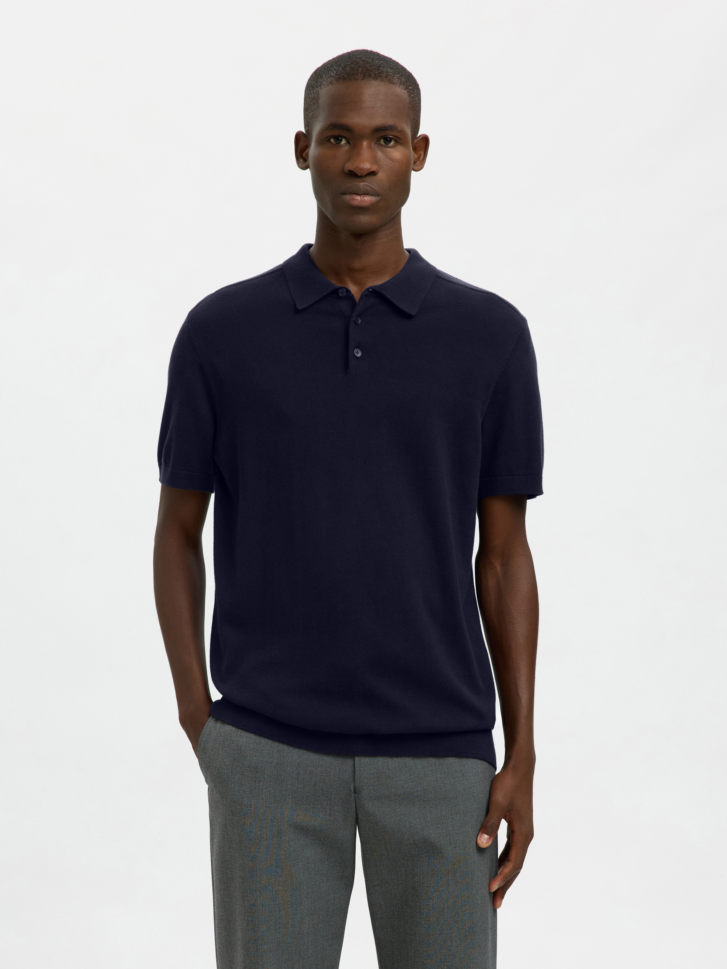 SELECTED Polo »SLHBERG SS KNIT POLO NOOS« en maille fine