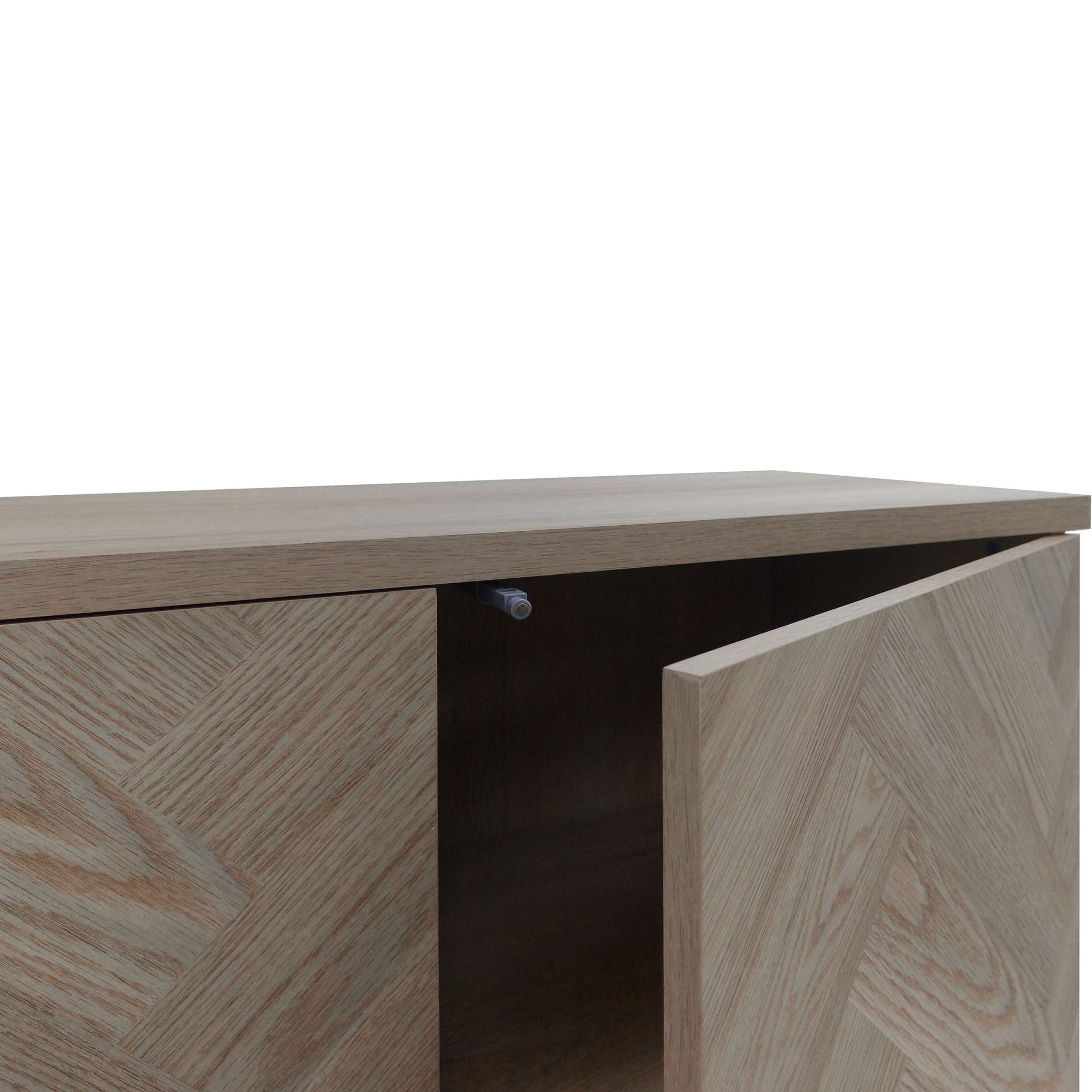 Leonique Highboard »Eadwine« Kommode, Midischrank, Push-to-open, Türen mit Fischgräten Muster