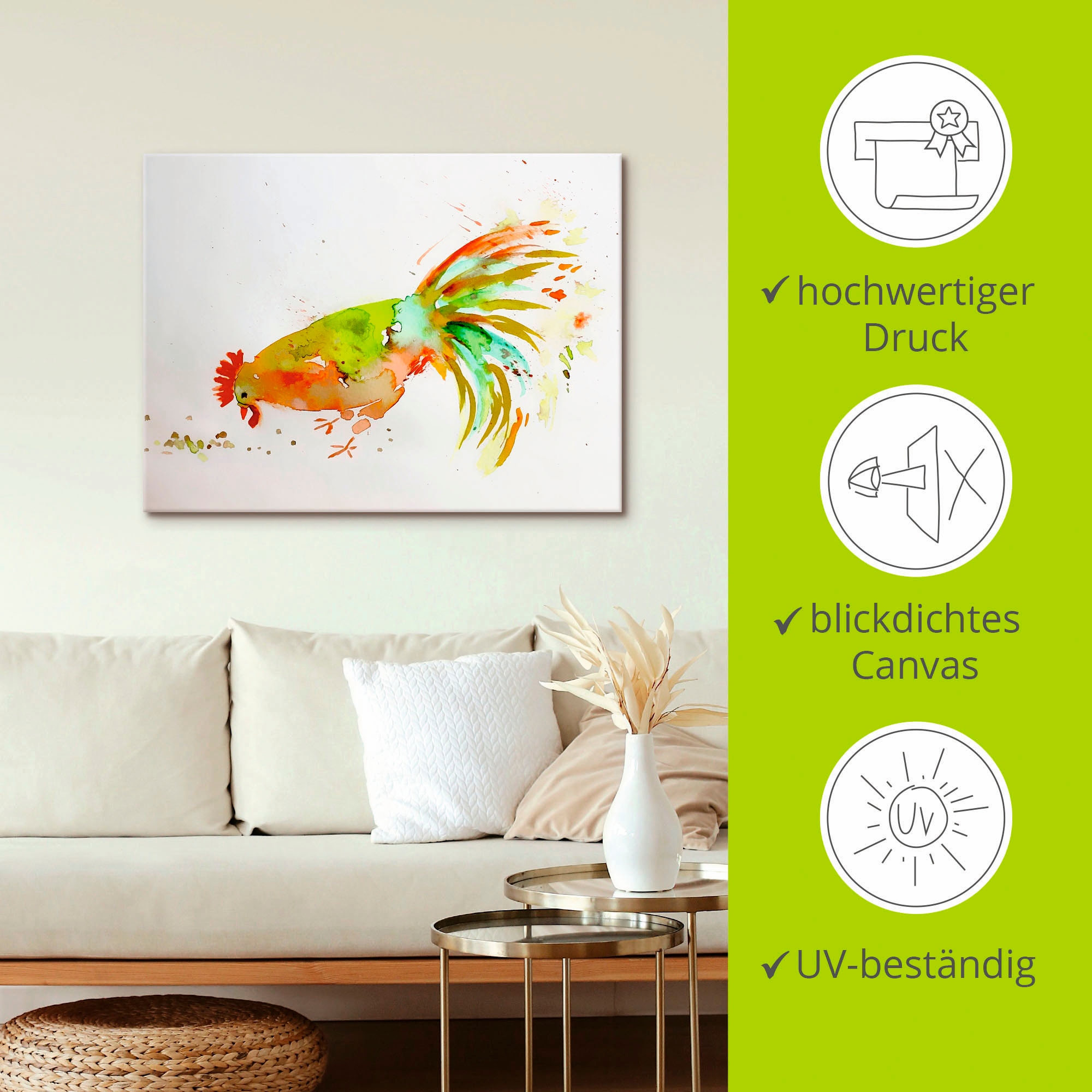 Artland Tableau sur toile »Hahn« 1 cuis tlg. auf Holzrahmen gespannt