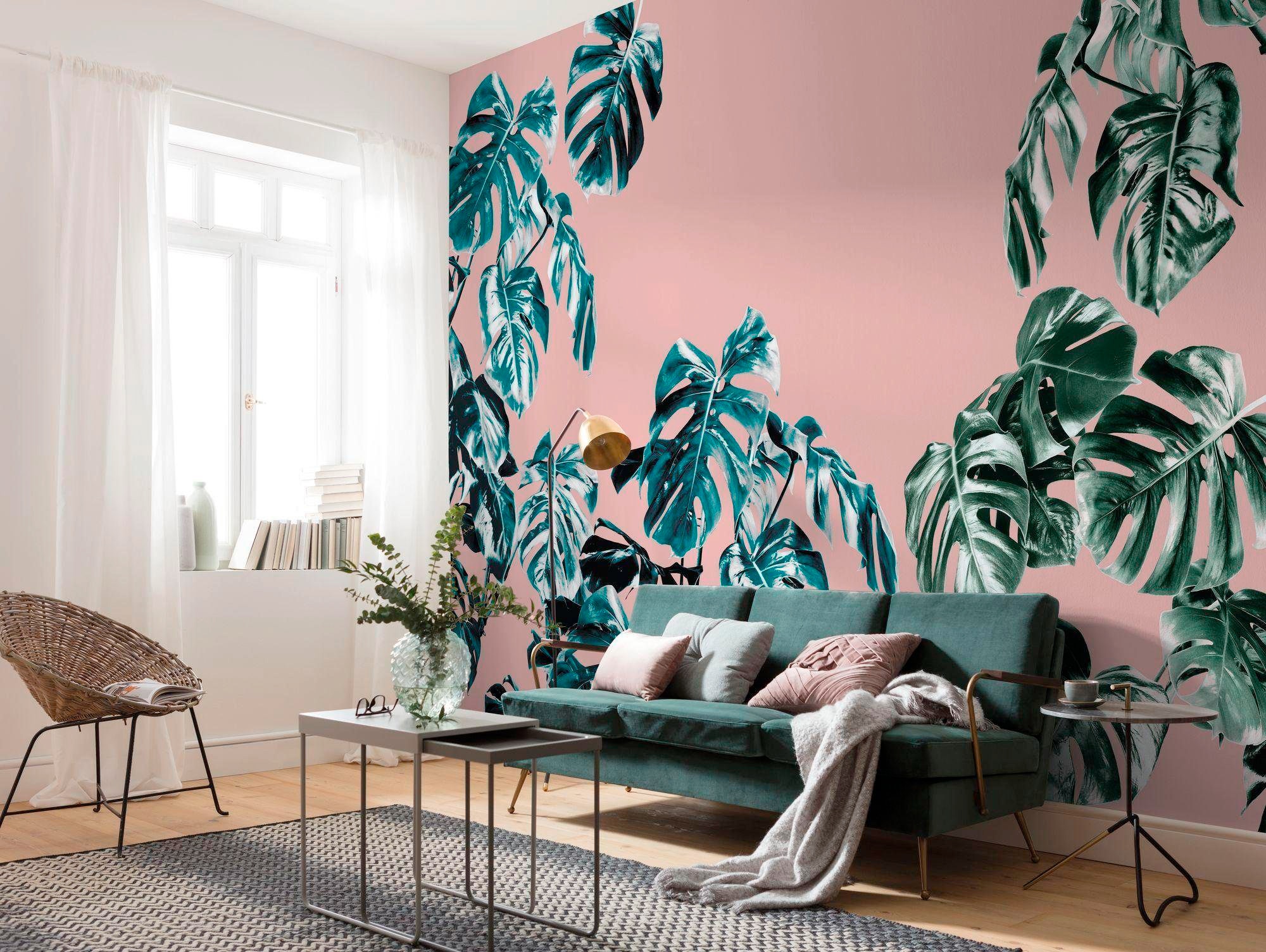Komar Papier peint intissé »Digitaldruck Vlies -  Monstera Rosé - Grösse 400 x 250 cm« imprimé Wohnzimmer, Schlafzimmer