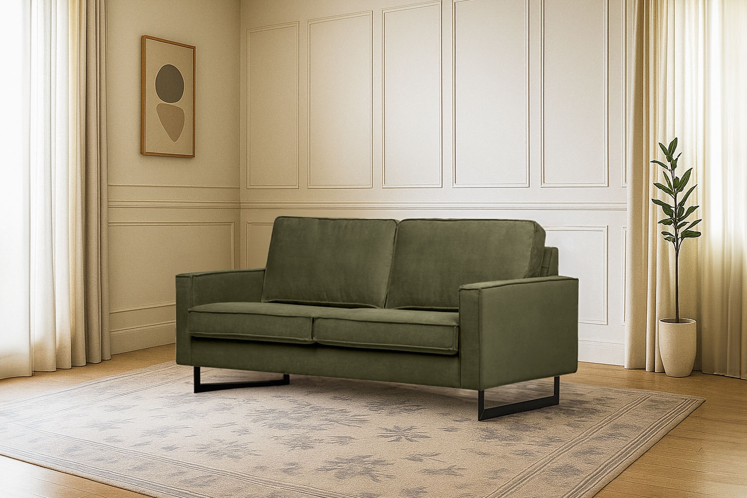 Home affaire 2-places »Pinto, 166 cm, Cord, Chenille, Lederoptik« avec jonc, pieds métalliques noirs, suspension à ressorts ondulés