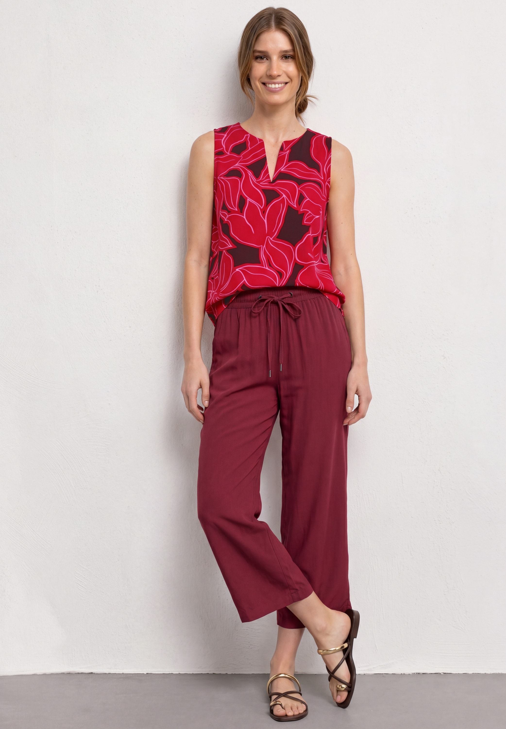 STREET ONE Haut de chemise Top d'été avec mélange de textures et imprimé