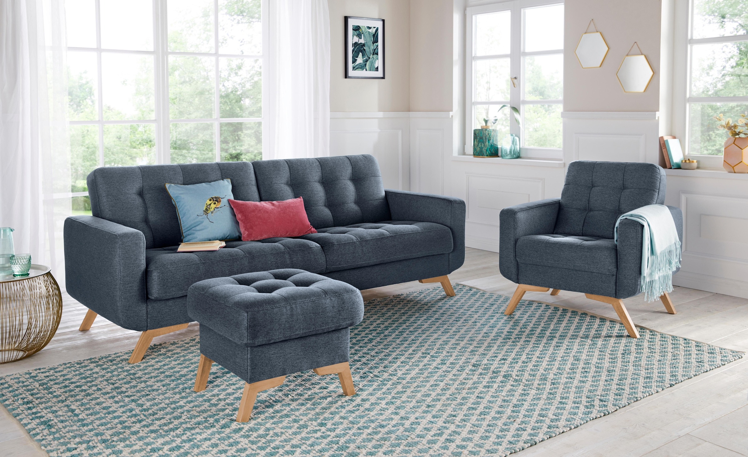 exxpo - sofa fashion 3-Sitzer »Fiord, aktuelles Design, tolle Detailverarbeitung im Sitz und Rücken« bequem, wahlweise Kippcouch mit Bettfunktion und Bettkasten, Holzfuss