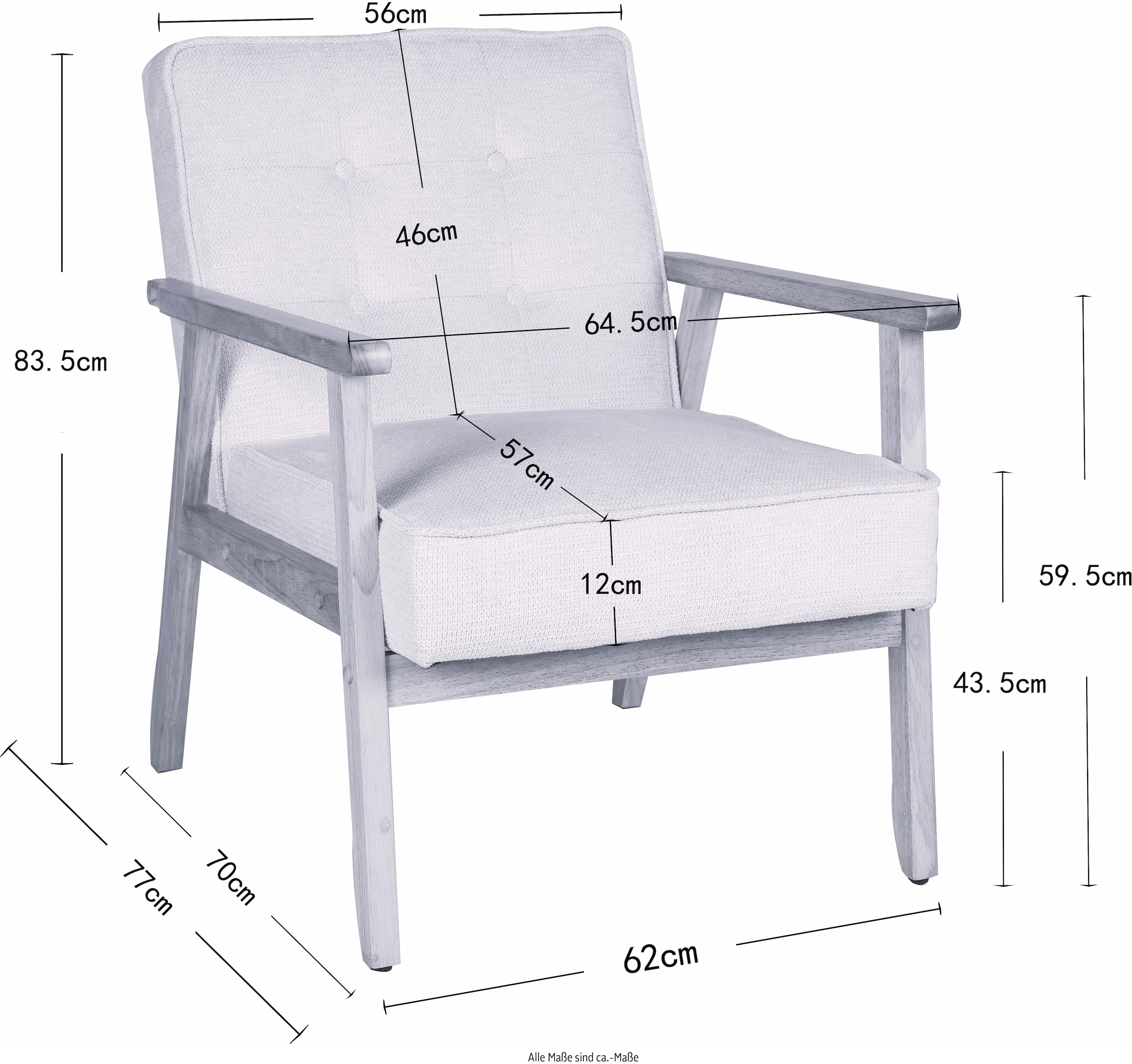 Home affaire Loungesessel »MENONRI mit Armlehnen aus Massivholz« Relaxsessel, Lese-Sessel, Cocktailsessel in Cord und Webstoff