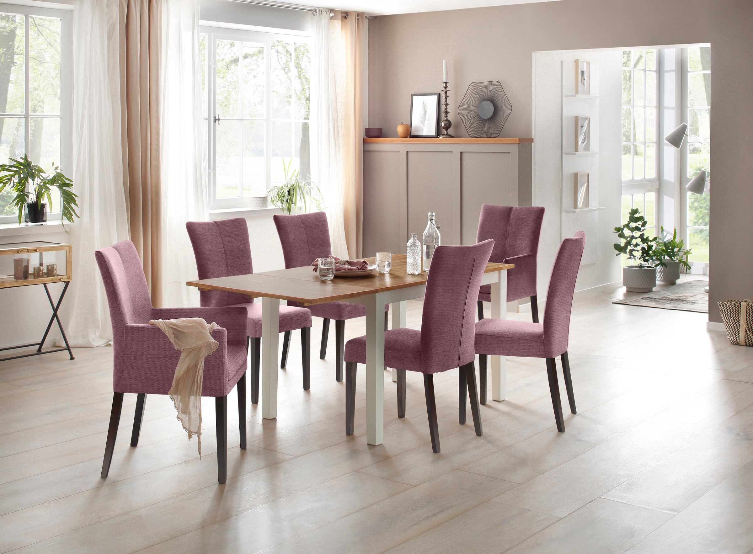 Home affaire Chaise avec accoudoirs »Aspen« () Beine aus massiver Buche, wengefarben lackiert