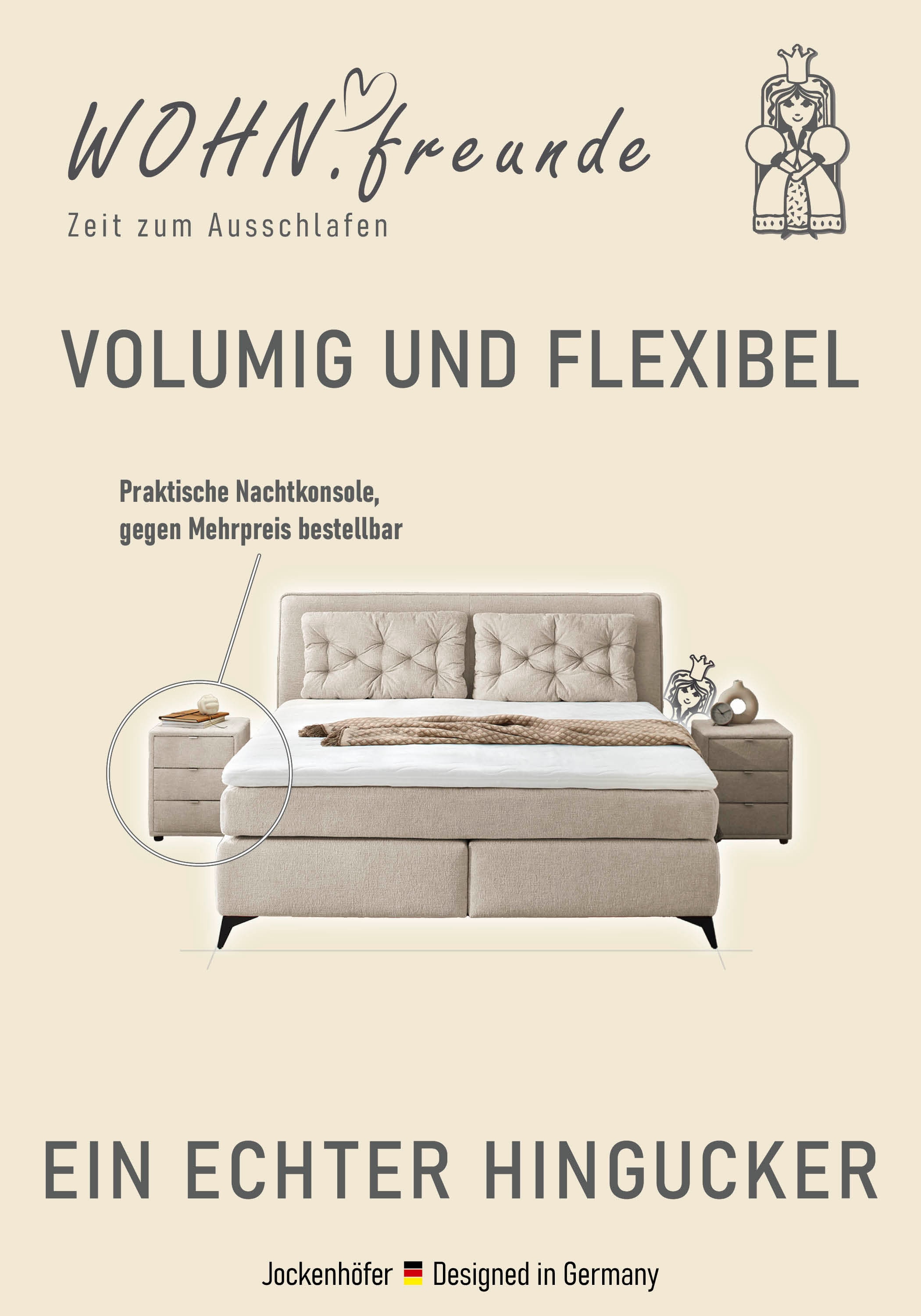 Jockenhöfer Gruppe Boxspringbett »Chalet, inklusive Kissen« Wende-Bonell-Federkern-Matratze (H2/H3), PU-Schaum Topper