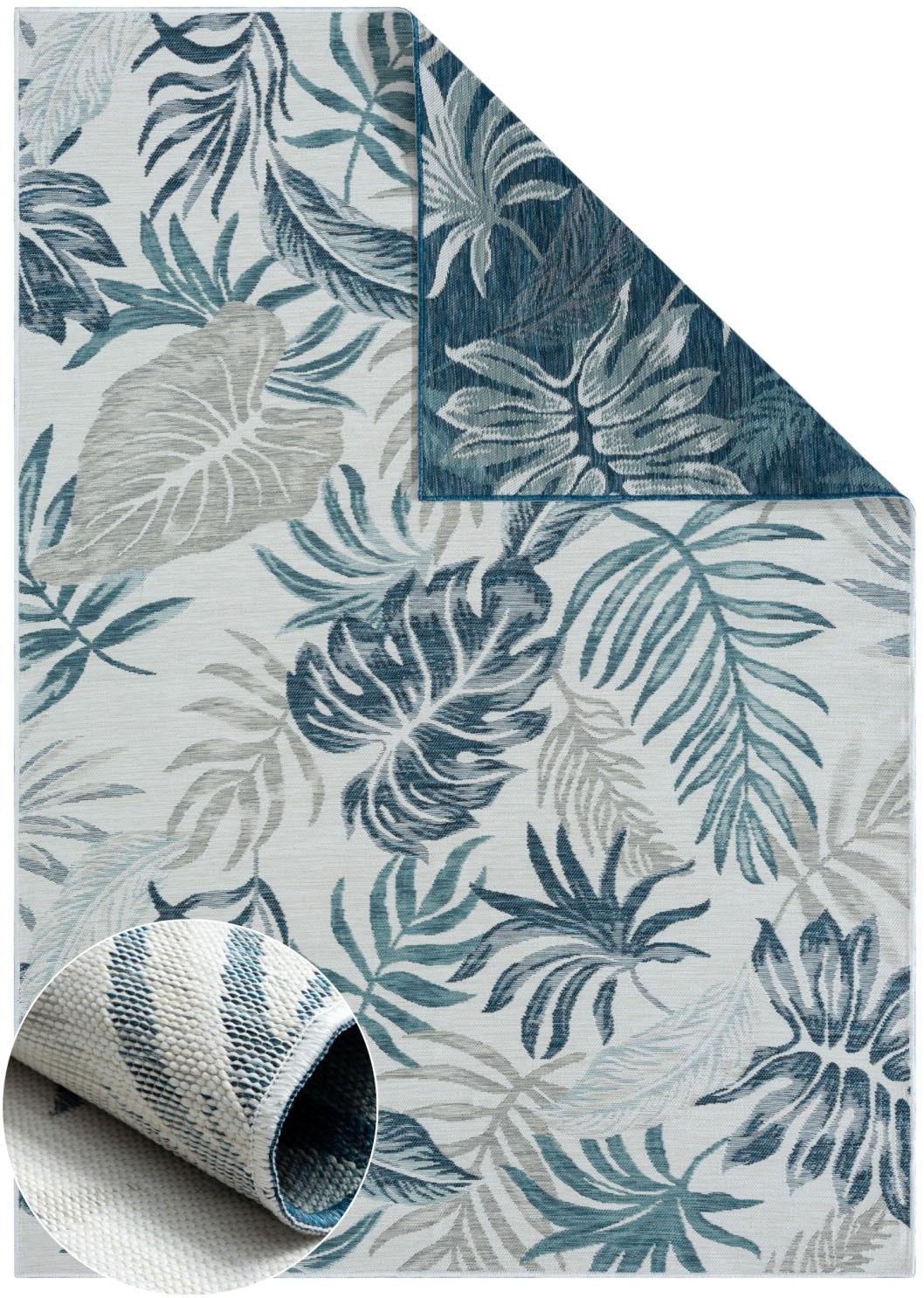 Myflair Möbel & Accessoires Tapis »Reef, LAGERRÄUMUNG!« Rectangulaire 6 mm Höhe Wendeteppich, Blätter Motiv, Outdoor geeignet, Balkon, Terrasse