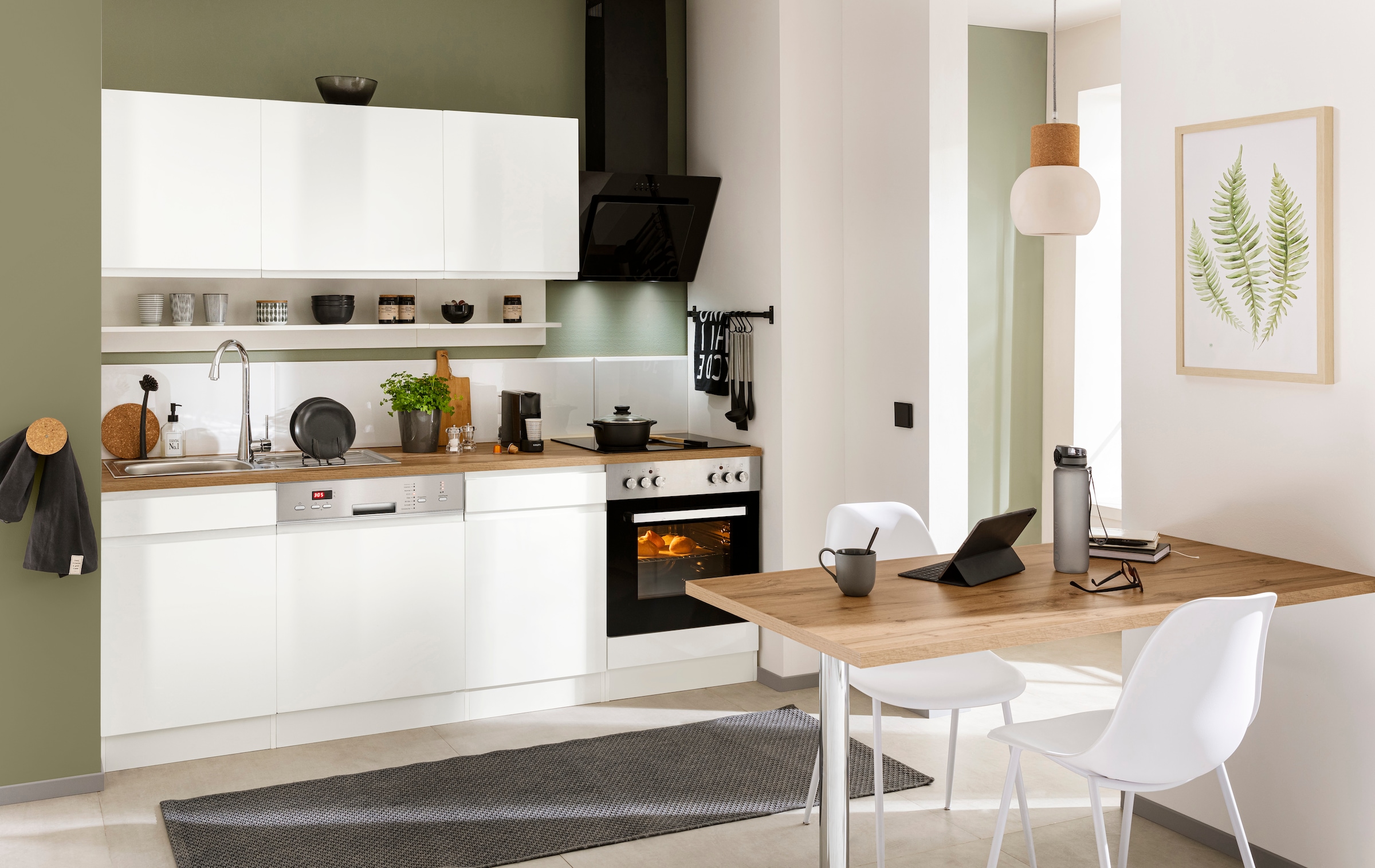 KOCHSTATION Kitchenette »KS-Virginia,neu in verbesserter Ausführung« plan de travail épaisseur 38 mm, rangement, fermeture douce,  largeur 220 cm, soft-close, avec appareils électroménagers en option
