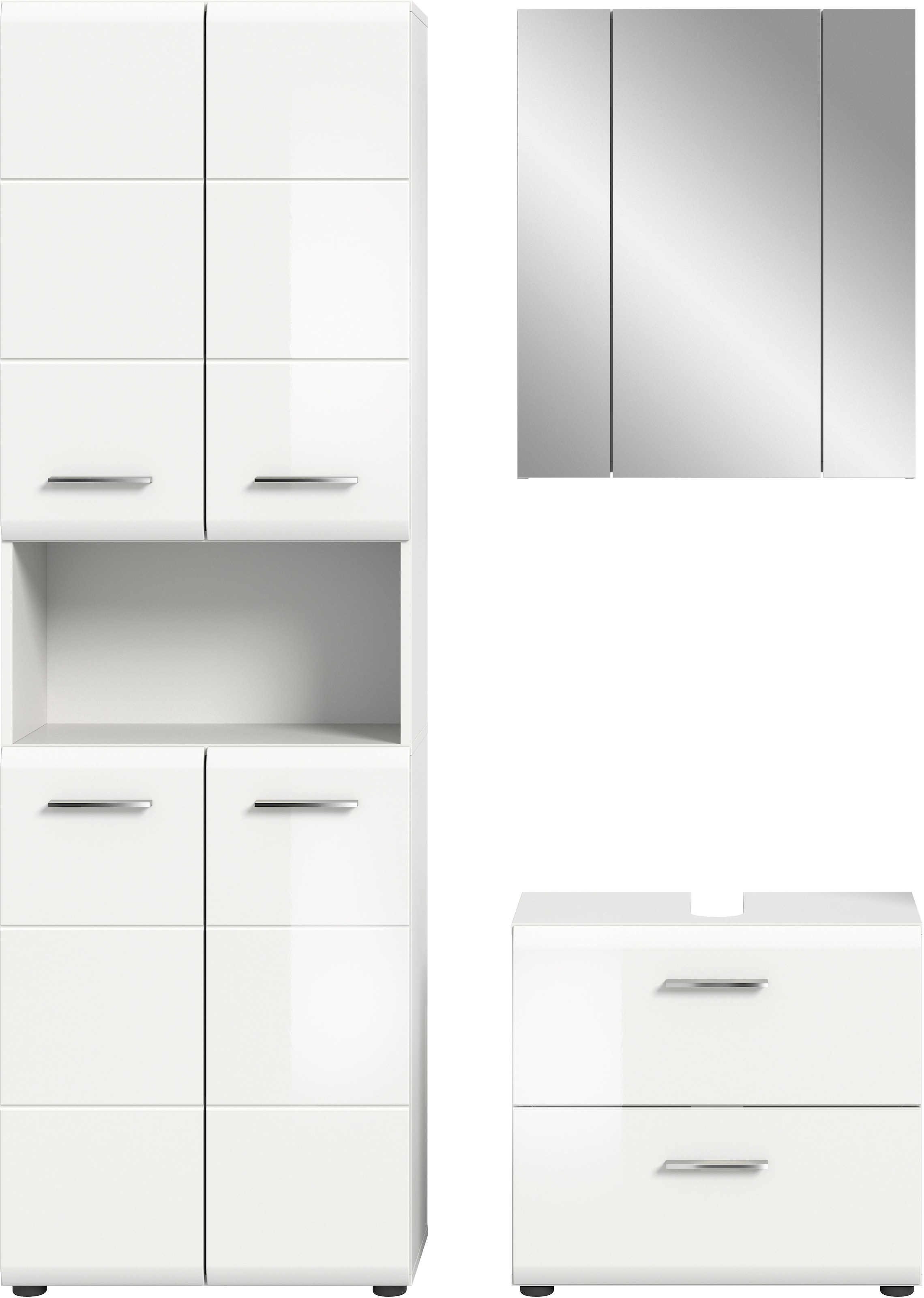 welltime Badmöbel-Set »FLORENZ,  3-teilige Badkombination, hochwertige MDF-Front« Set, best. aus: 1 Hochschrank, 1 Waschbeckenunterschrank, 1 Spiegelschrank, 