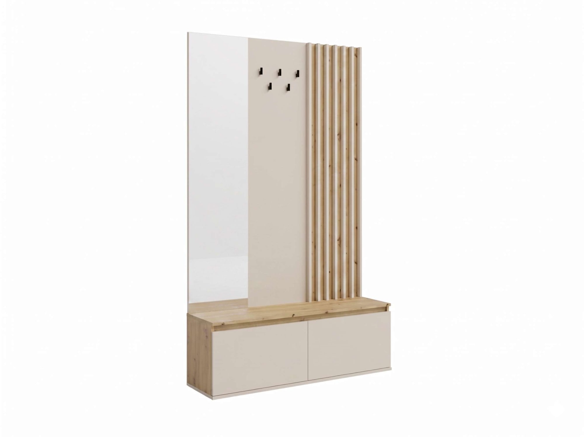 Home affaire Panneau de vestiaire »LANDUVA Garderobe mit Schuhschrank, Spiegel und Haken, Breite 120 cm« Ensemble de vestiaire, vestiaire compact, avec banc, design à lamelles