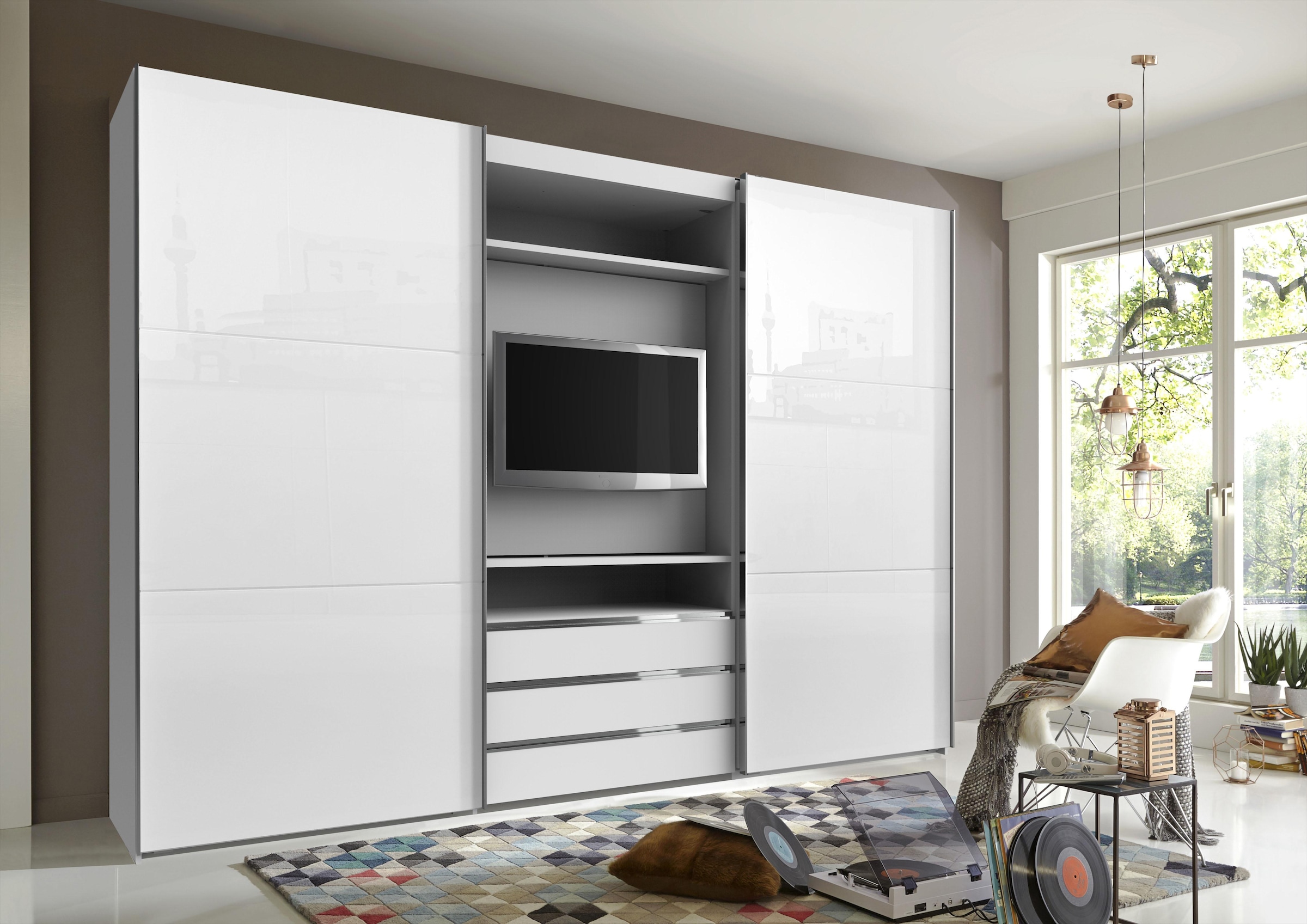 Wimex Schwebetürenschrank »Magic by fresh to go« tolles EXTRA: mit drehbarem TV-Element, Fronten aus Glas