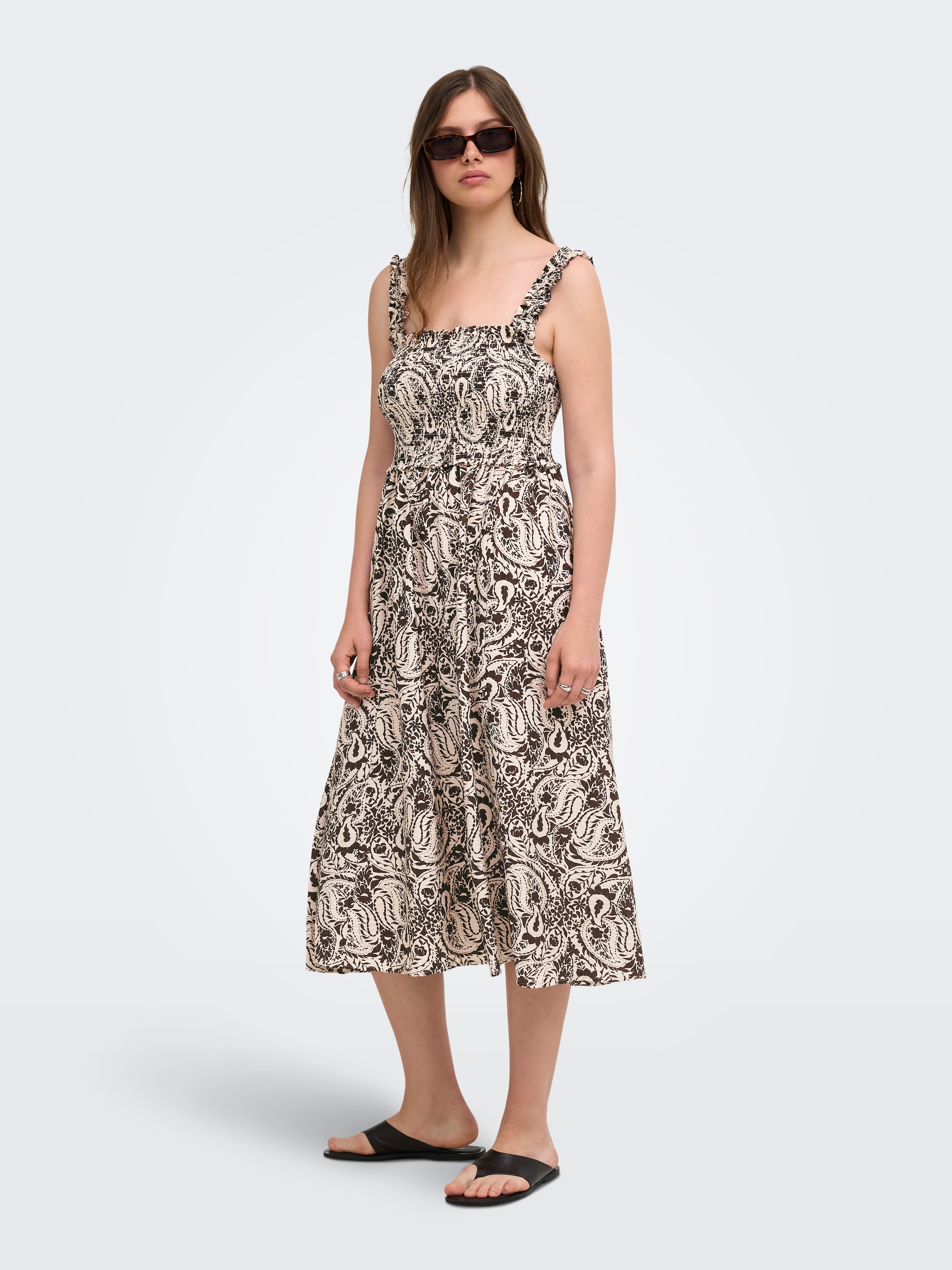 ONLY Robe imprimée »ONLLUMIRA S/L LONG SMOCK DRESS WVN EX« mélange viscose, coupe régulière
