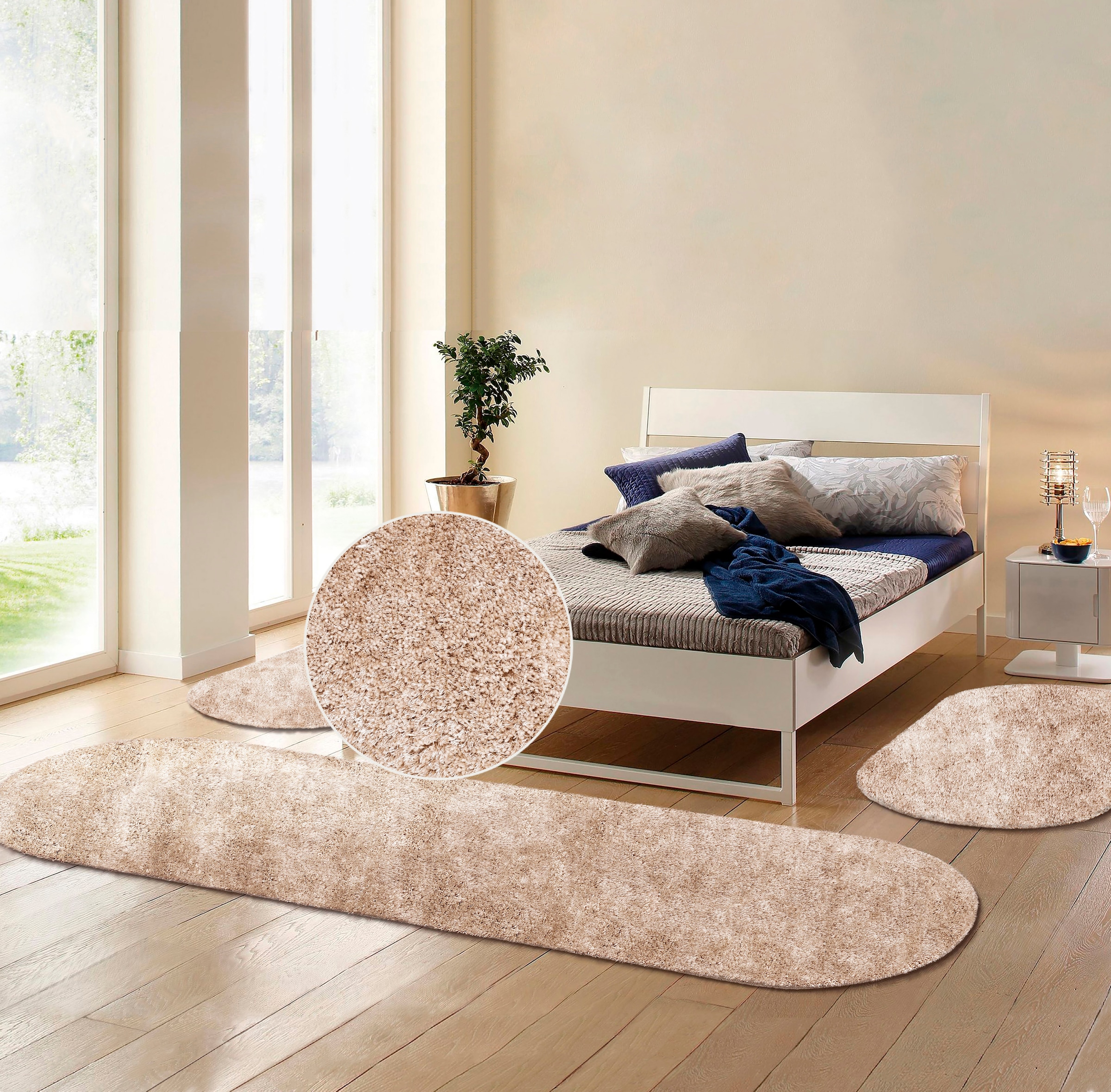 Bruno Banani Tour de lit à poils longs »Dana Teppich, Kundenliebling« Höhe 30 mm 3 cuis tlg. unifarben, Mikrofaser, pflegeleicht, Bettvorleger, Schlafzimmer