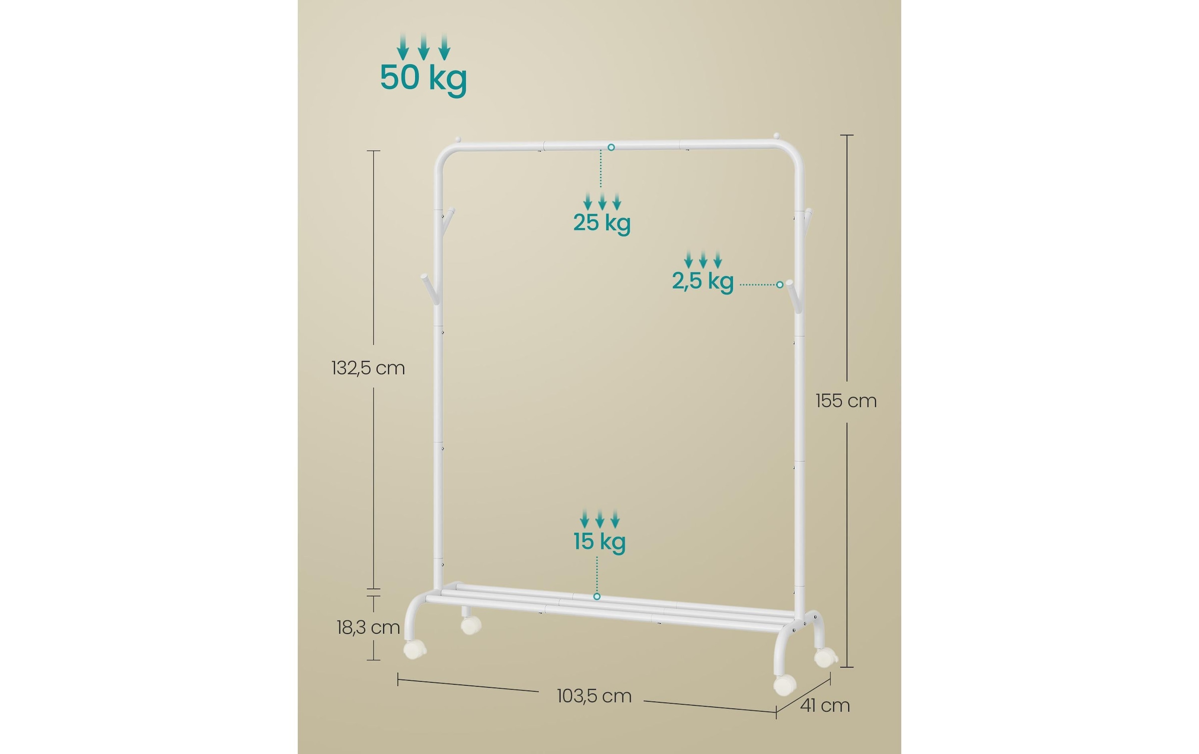SONGMICS Porte-manteau »mit Rädern« Mobiler Garderobenständer aus Stahl mit 50 kg Tragkraft