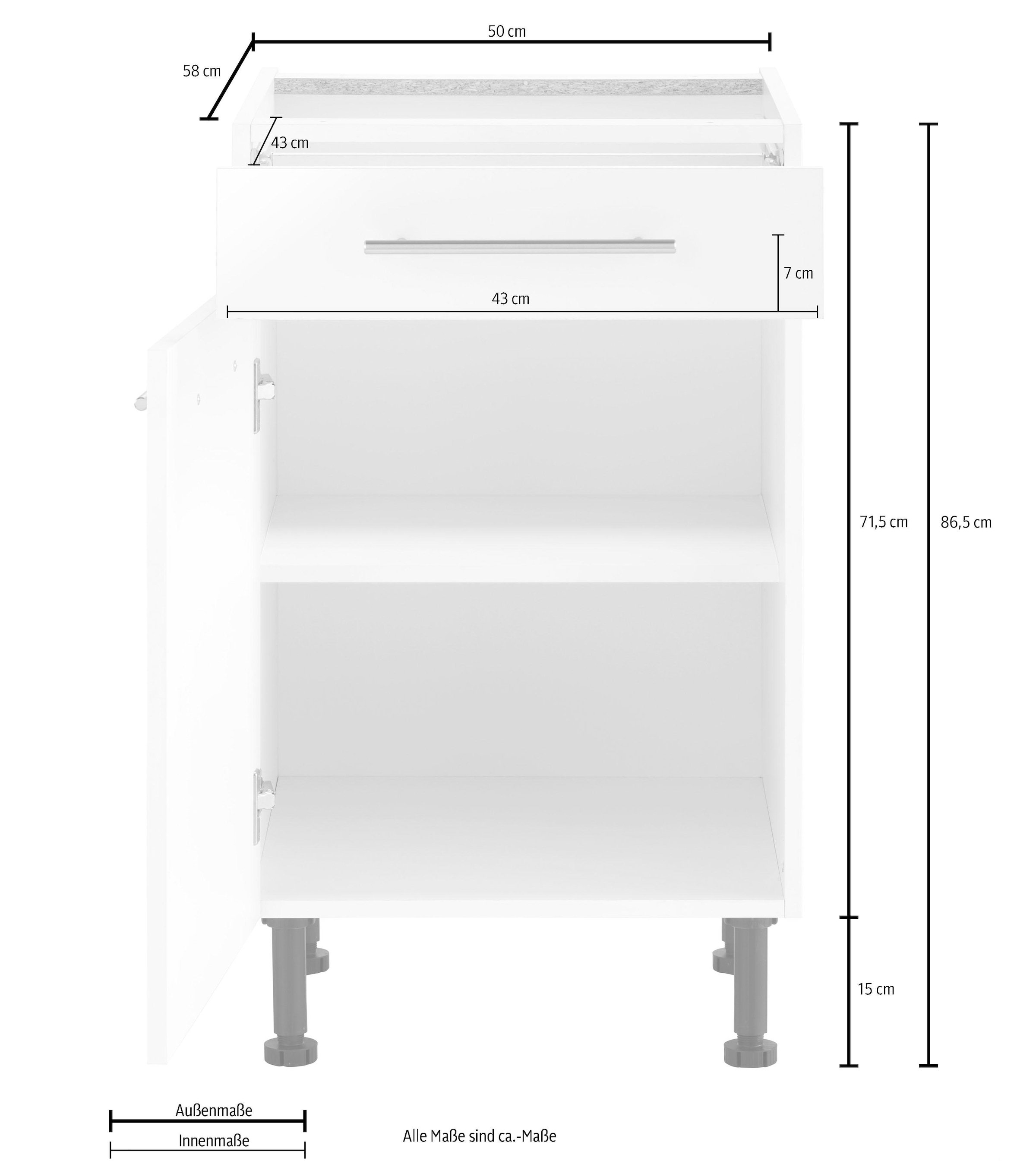 wiho Küchen Armoire basse »Ela« Largeur 50 cm, pieds réglables en hauteur