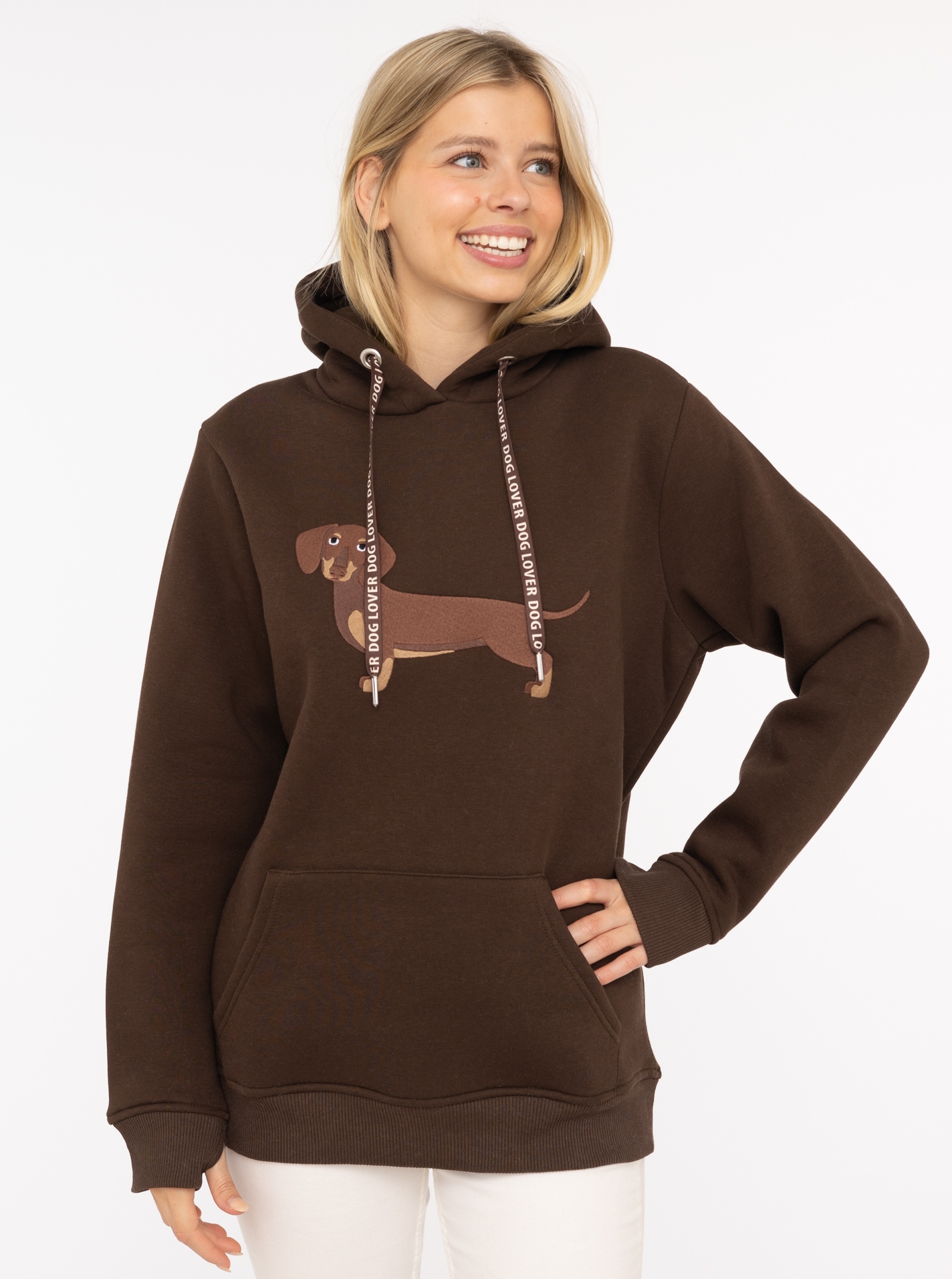 Zwillingsherz Hoodie »"Dackel"« Stickerei vorne, weiche Fleeceinnenseite, bedruckte Kordel