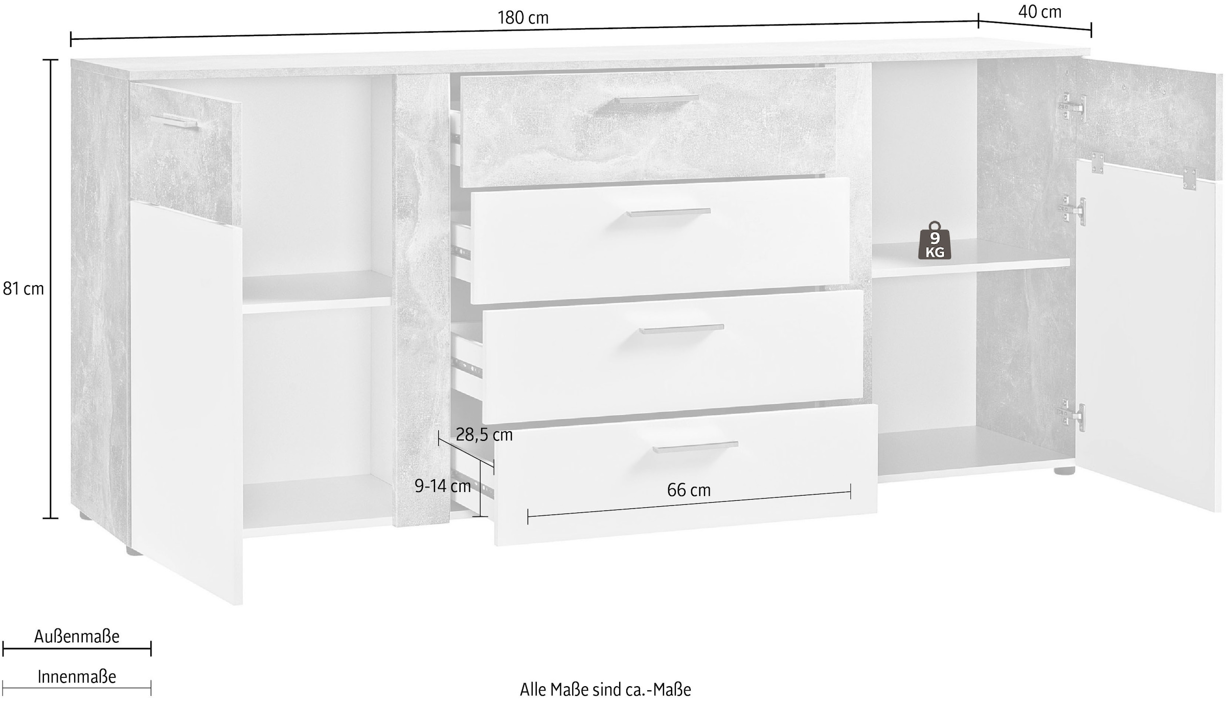Procontour Commode »Trenti« Hauteur 81 cm, avec étagères réglables en hauteur