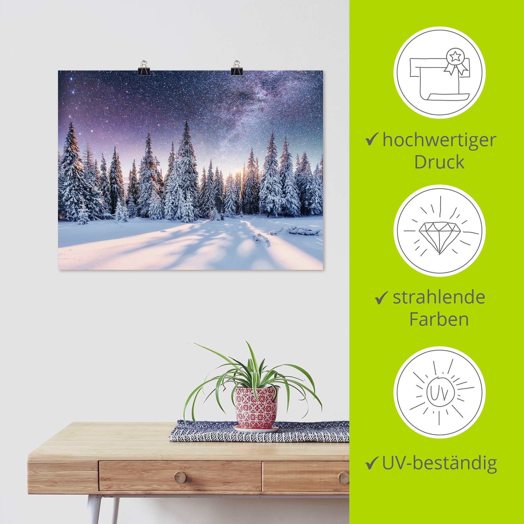 Artland Wandbild »Tannenwald im Schnee vorm Sternenhimmel« Berge & Alpenbilder 1 Stk. tlg. als Alubild, Outdoorbild, Leinwandbild, Poster in verschied. Grössen