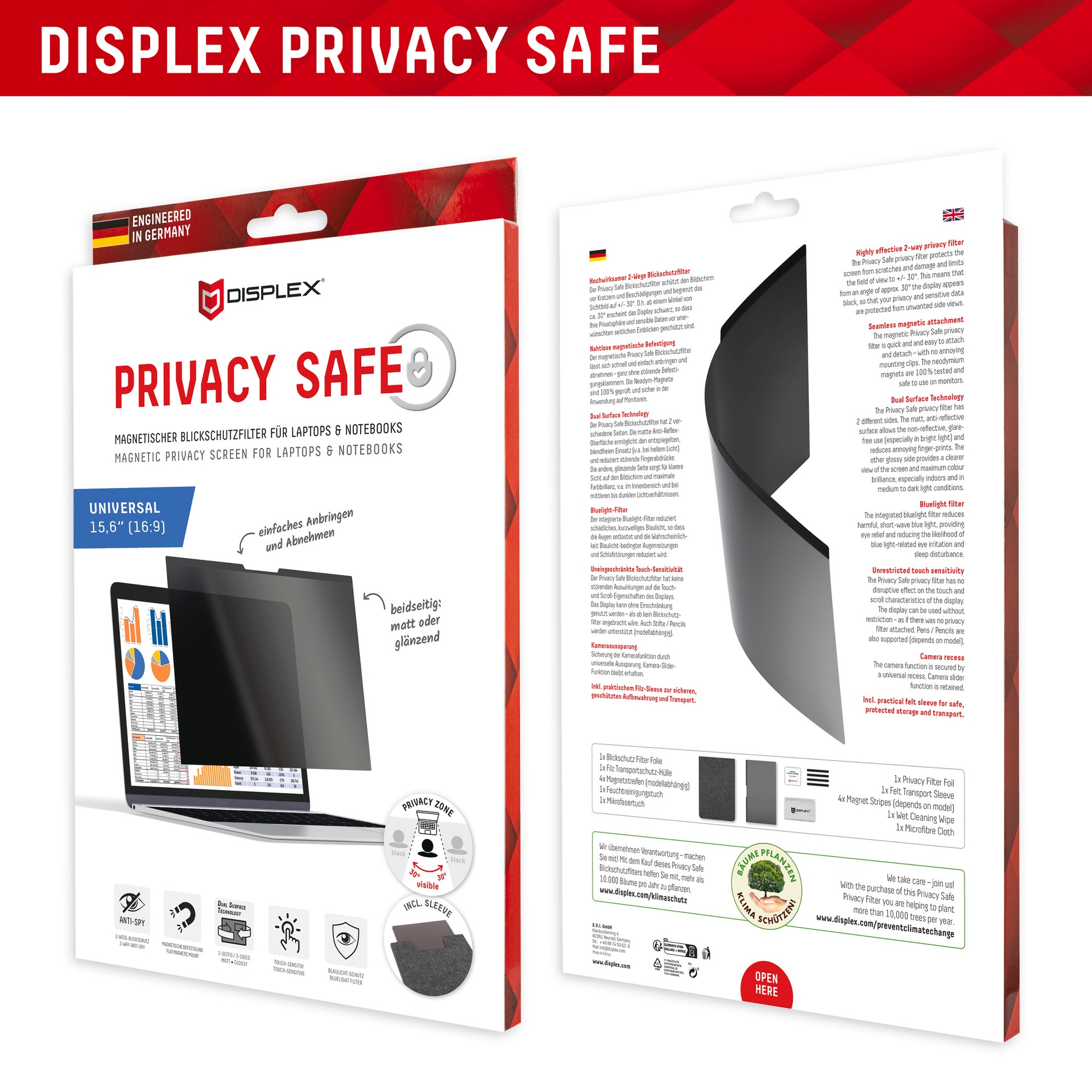 Displex Film de protection d'écran »Privacy Safe - Universal 15,6, 16:9« Blickschutzfilter