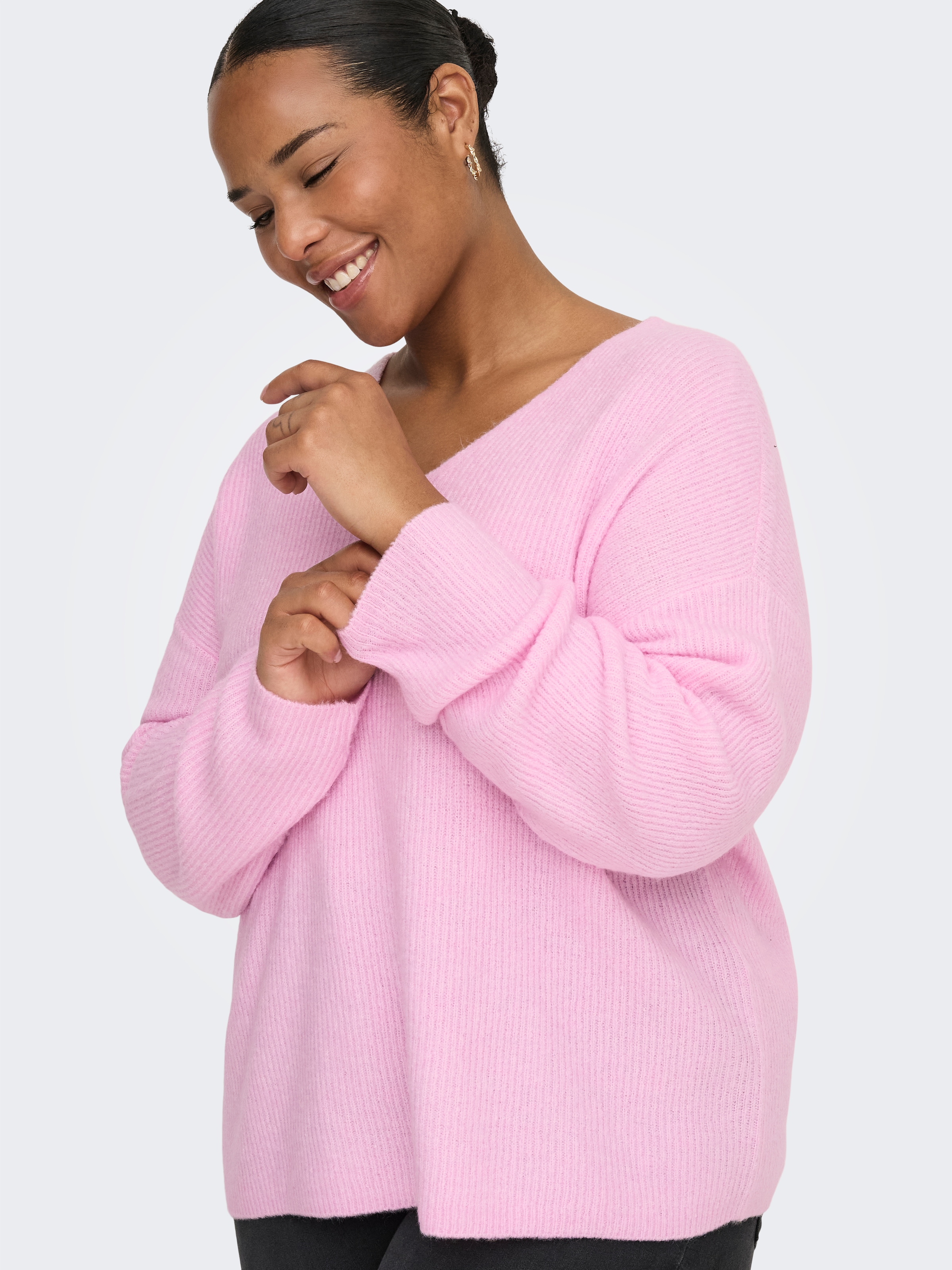 ONLY CARMAKOMA Pull en tricot »CARCAMILLA V-NECK L/S PULLOVER KNT NOOS« Materialmix