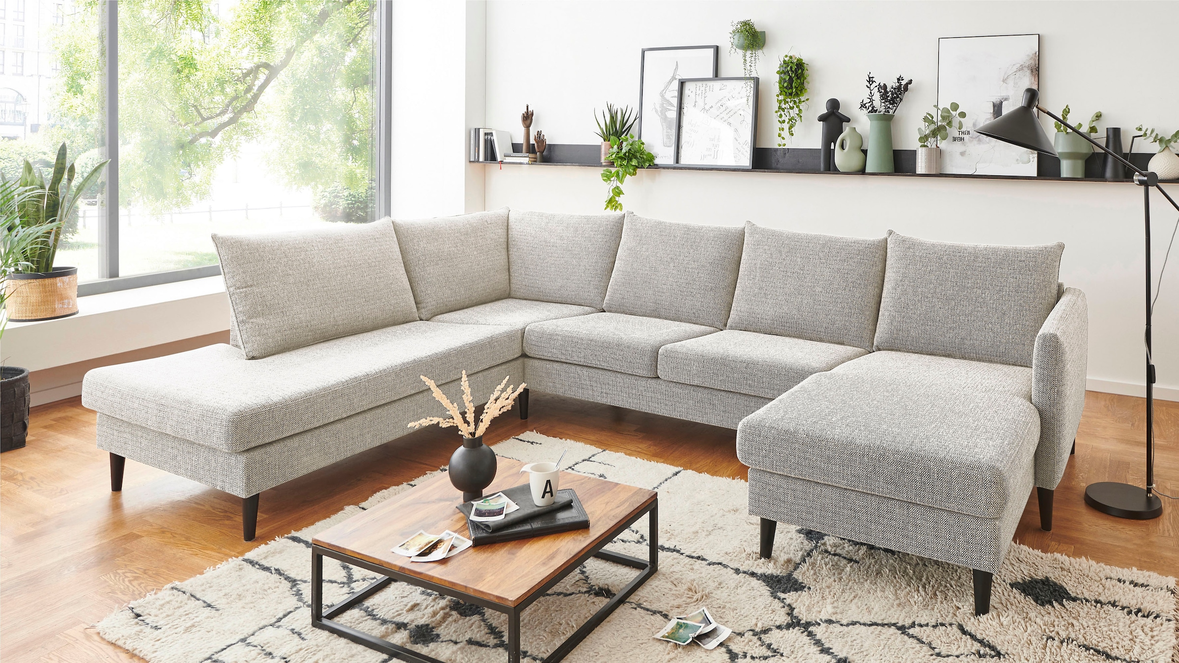 ATLANTIC home collection Wohnlandschaft »Rekvik U-Form« mit Wellenunterfederung, mit Massivholzfüssen