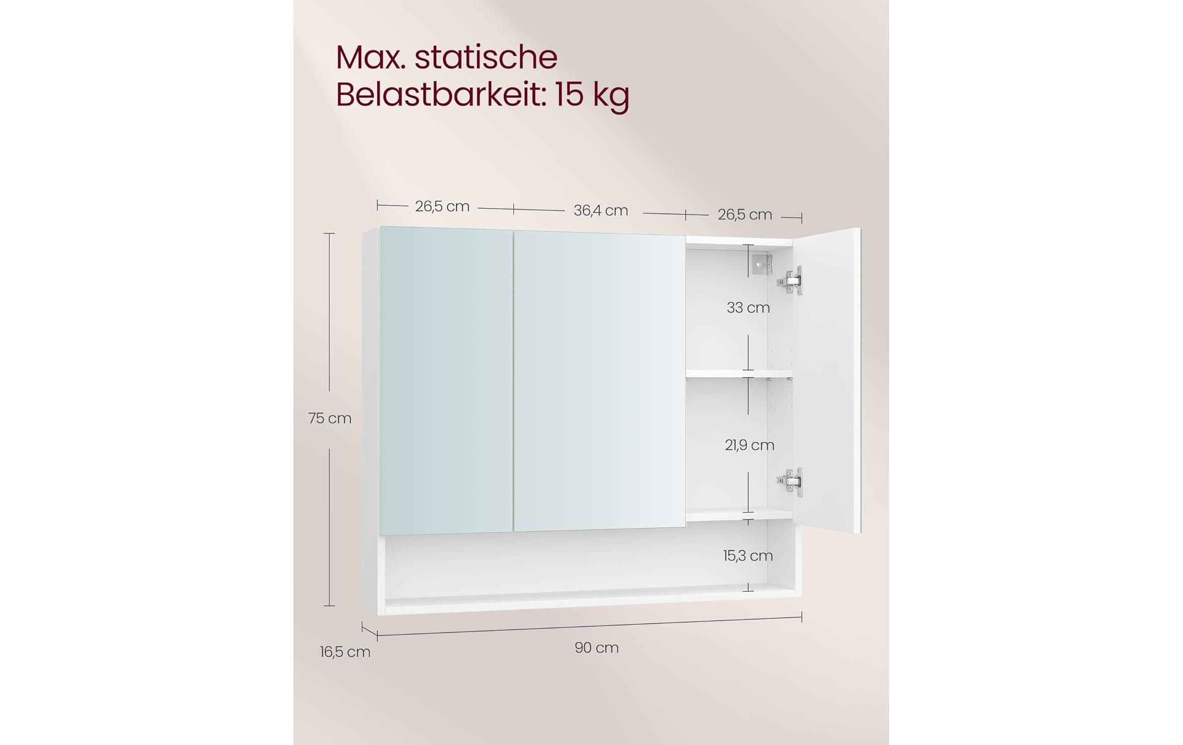 VASAGLE Spiegelschrank »90 x 16,5 x 75 cm«