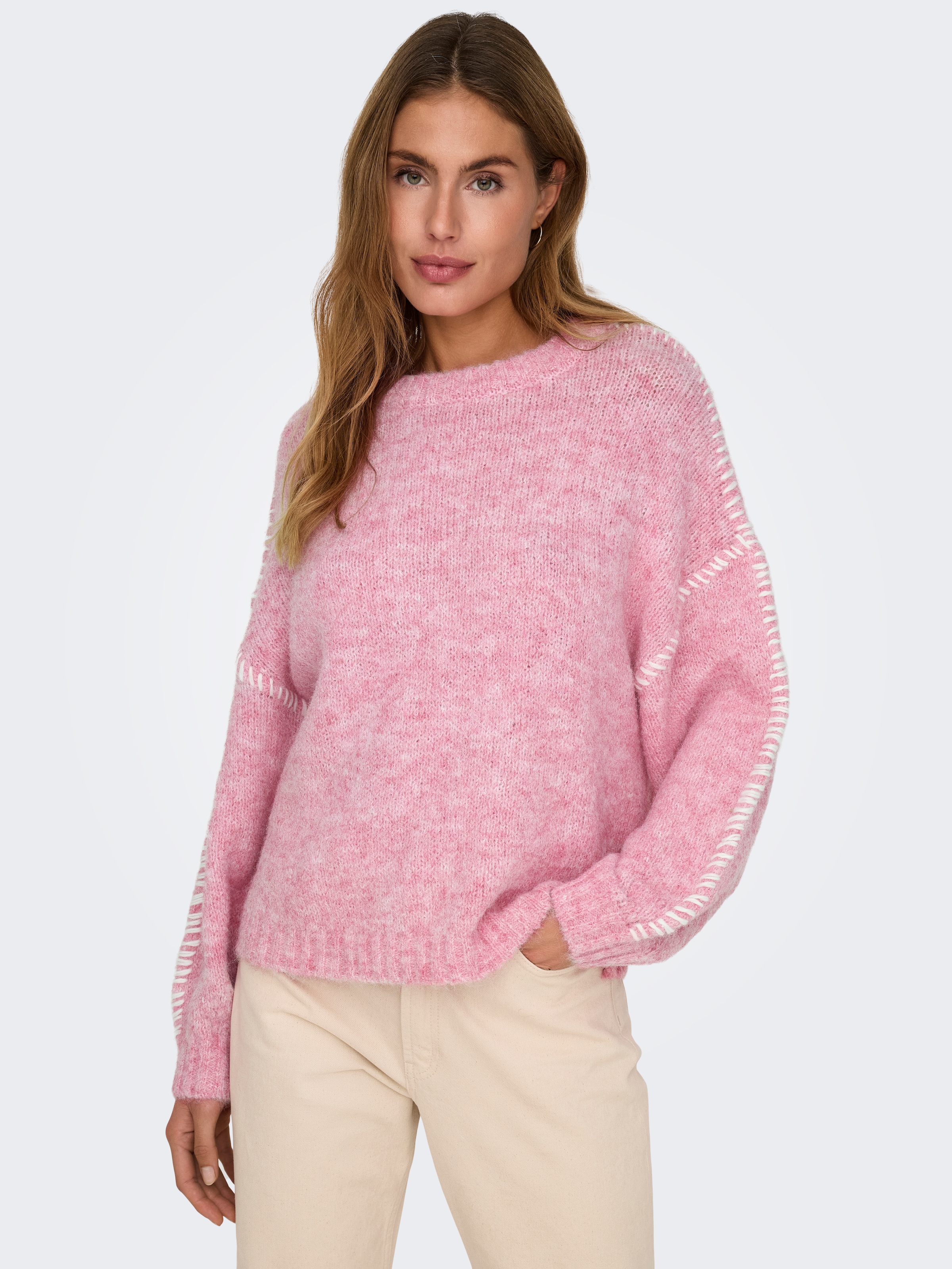 JDY Pull à col rond »JDYZOEY LIFE L/S ON STITCH PULL KNT NOOS« avec coutures décoratives