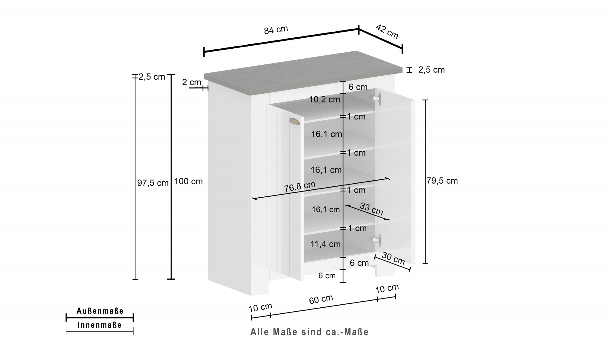 Home affaire Schuhschrank »FIGO, Made in Italy – Schuhkommode,Schuhregal für ca. 20 Paar Schuhe« 1 Stk. tlg. 4-Türig, Siebdruck-dekorative Fräsungen, 10 Fächer, Breite 84 cm