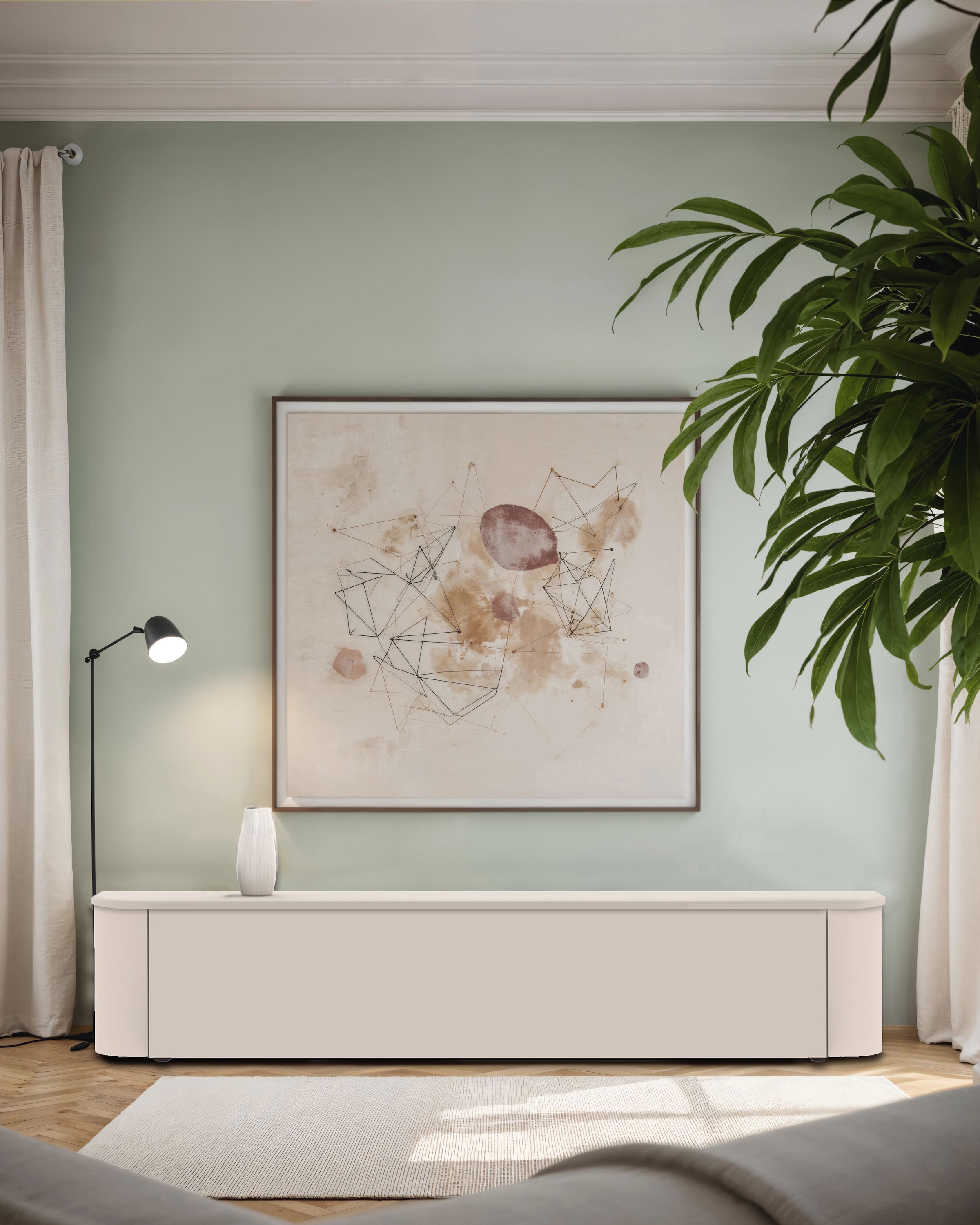 GOODproduct Lowboard »Lido, 181 cm breit, 1 Klappe, TV-Schrank, TV-Kommode, Medienboard« Formgebogenes MDF, Stirnseiten Rundung, Push-to-open, hängend/stehend